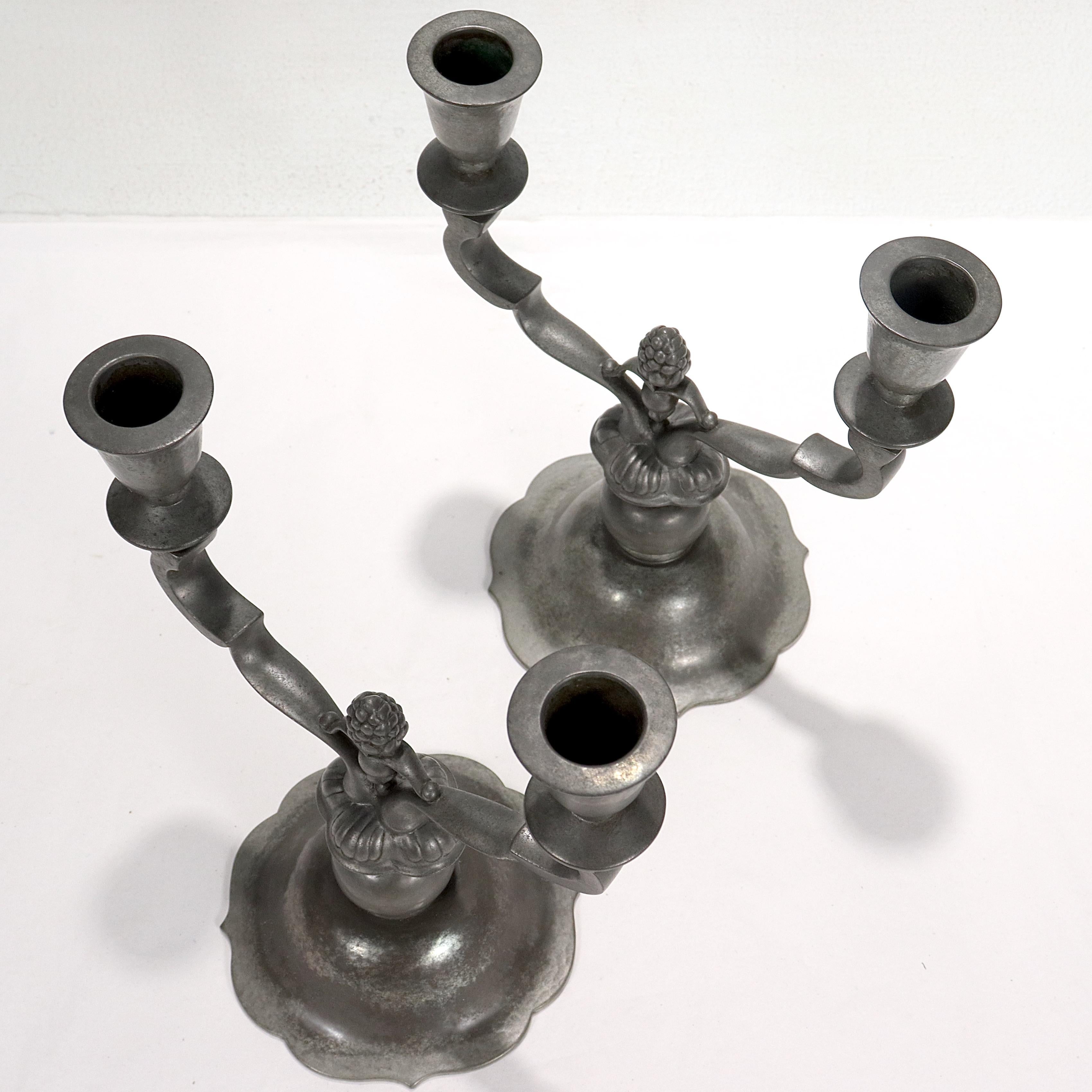 Pair of Danish Art Deco Just Andersen Two-Light Pewter Candelabra For Sale 6
