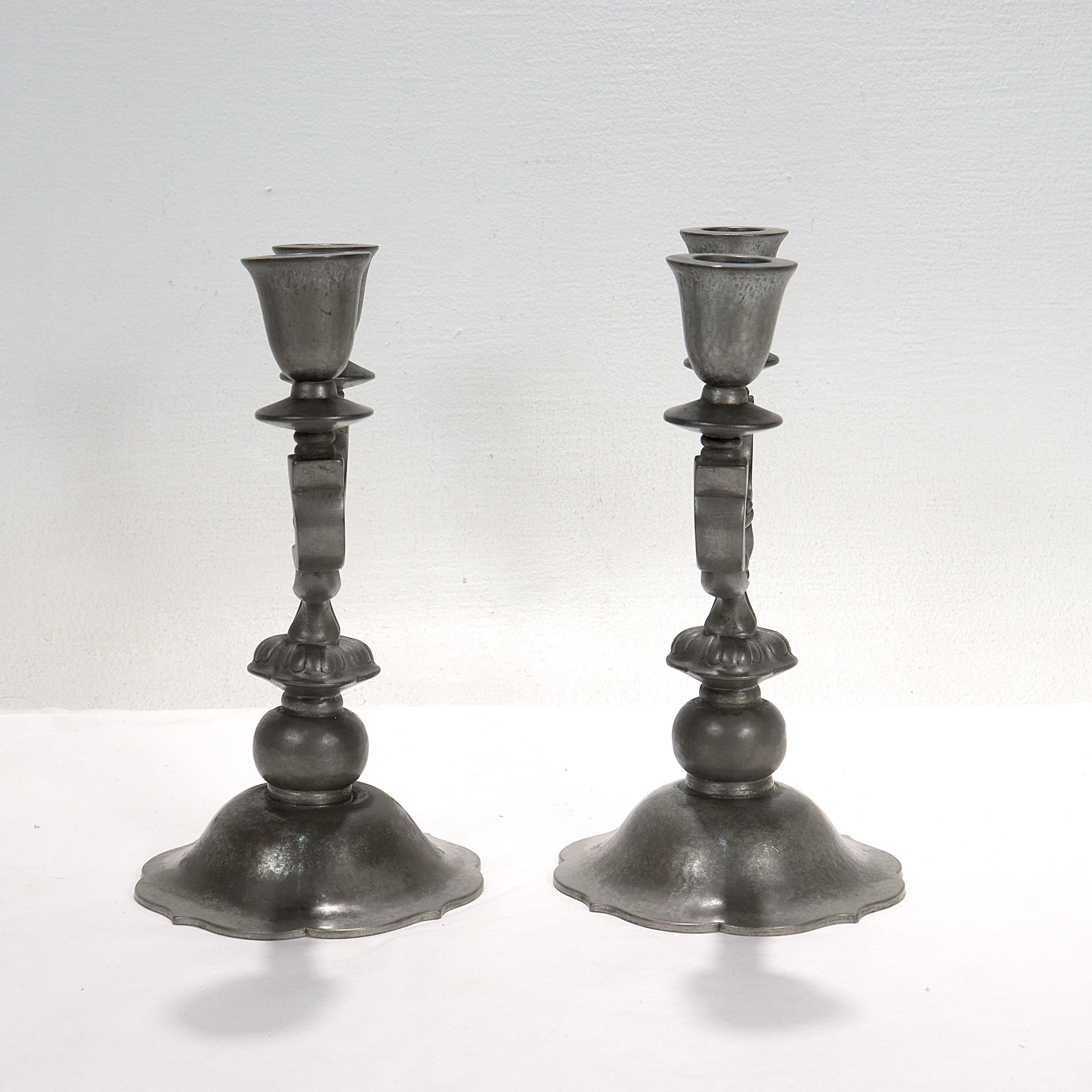 Pair of Danish Art Deco Just Andersen Two-Light Pewter Candelabra For Sale 1