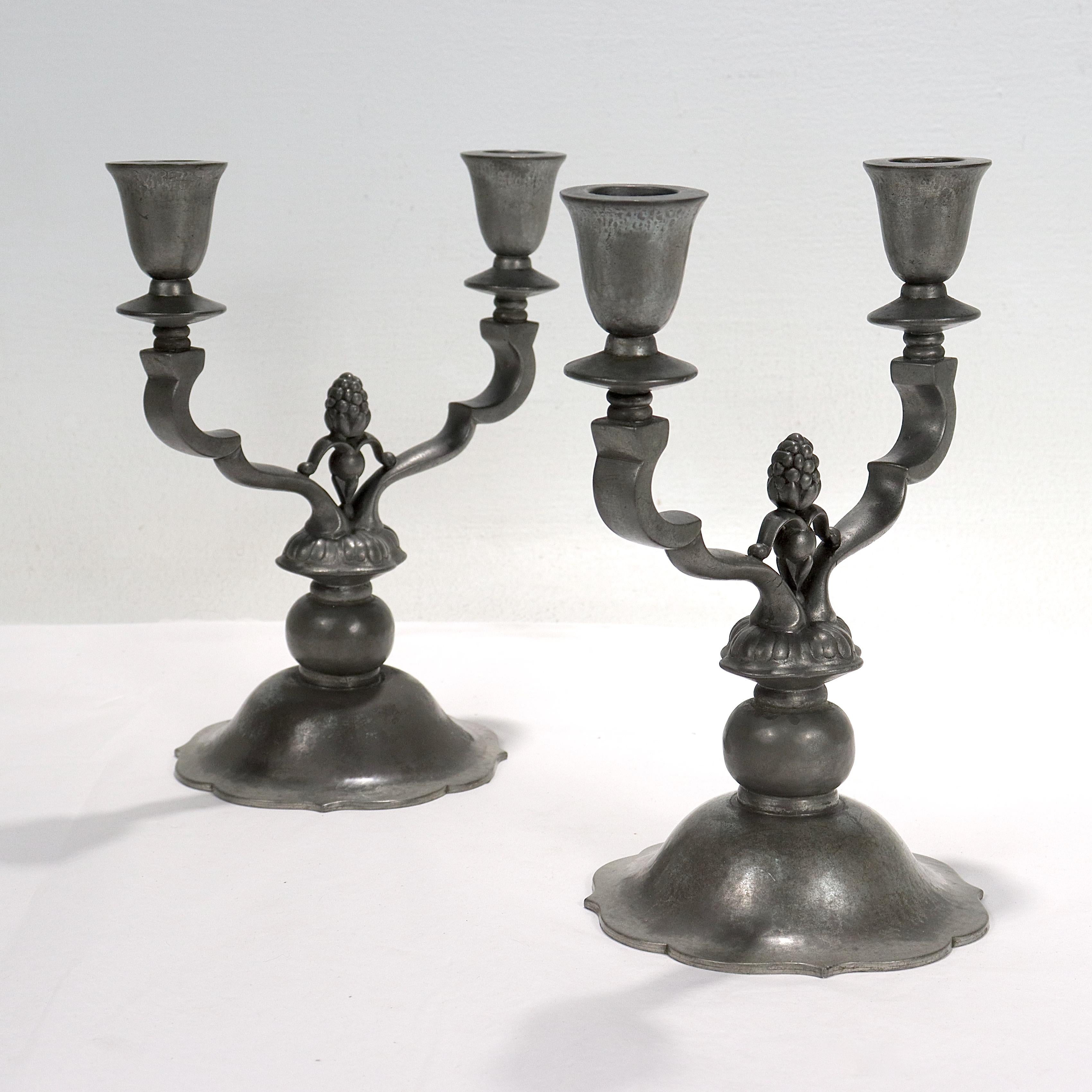 Pair of Danish Art Deco Just Andersen Two-Light Pewter Candelabra For Sale 2