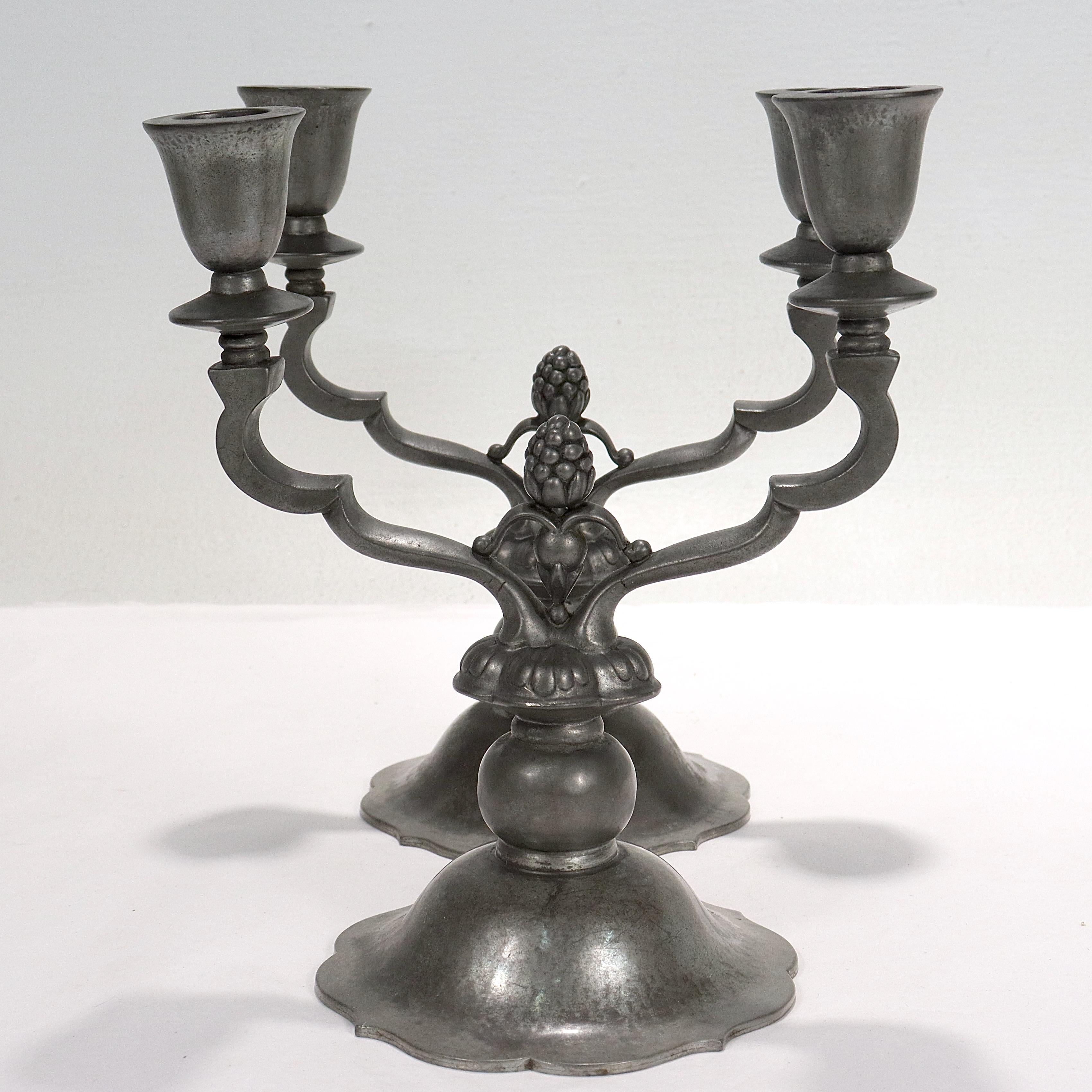 Pair of Danish Art Deco Just Andersen Two-Light Pewter Candelabra For Sale 3