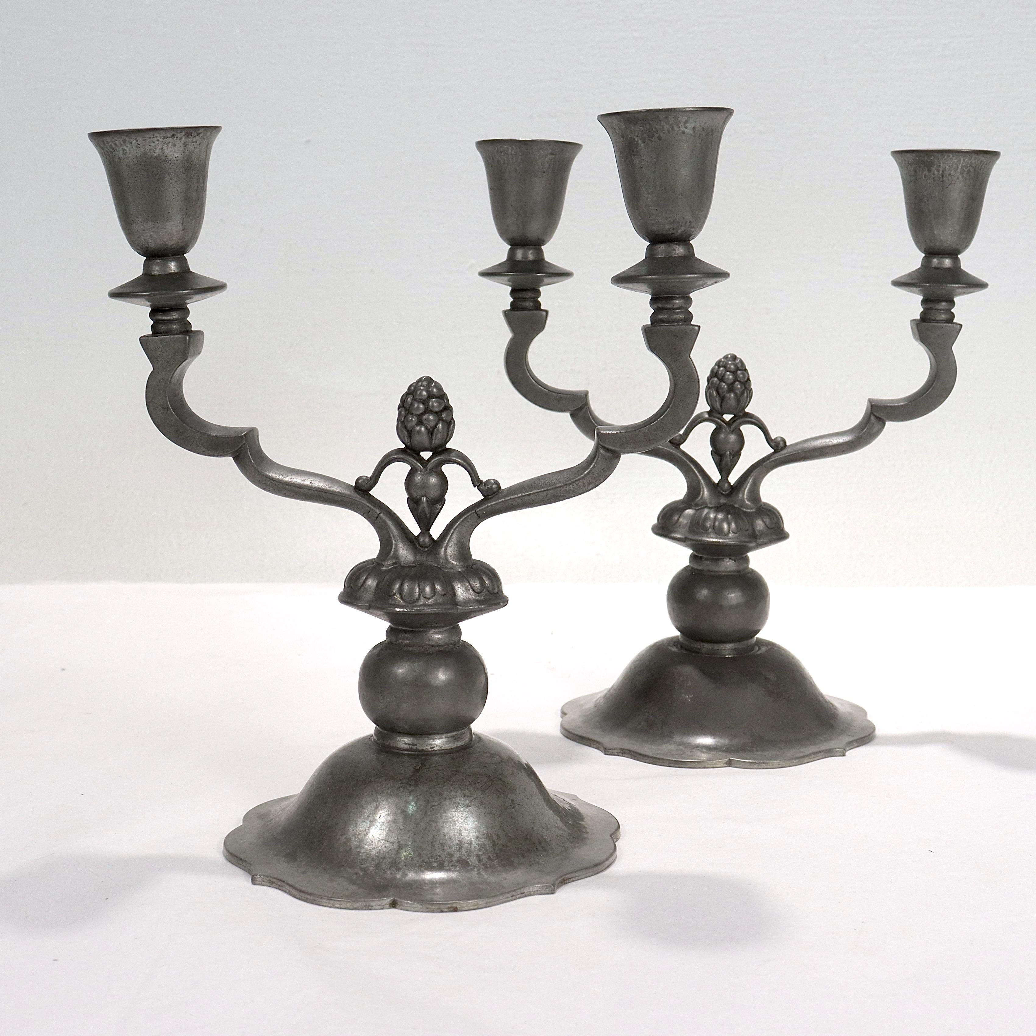 Pair of Danish Art Deco Just Andersen Two-Light Pewter Candelabra For Sale 4
