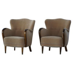 Pair of Danish Art Deco Lounge Chairs, Beech 
A Vibrant Fabric, 1940s