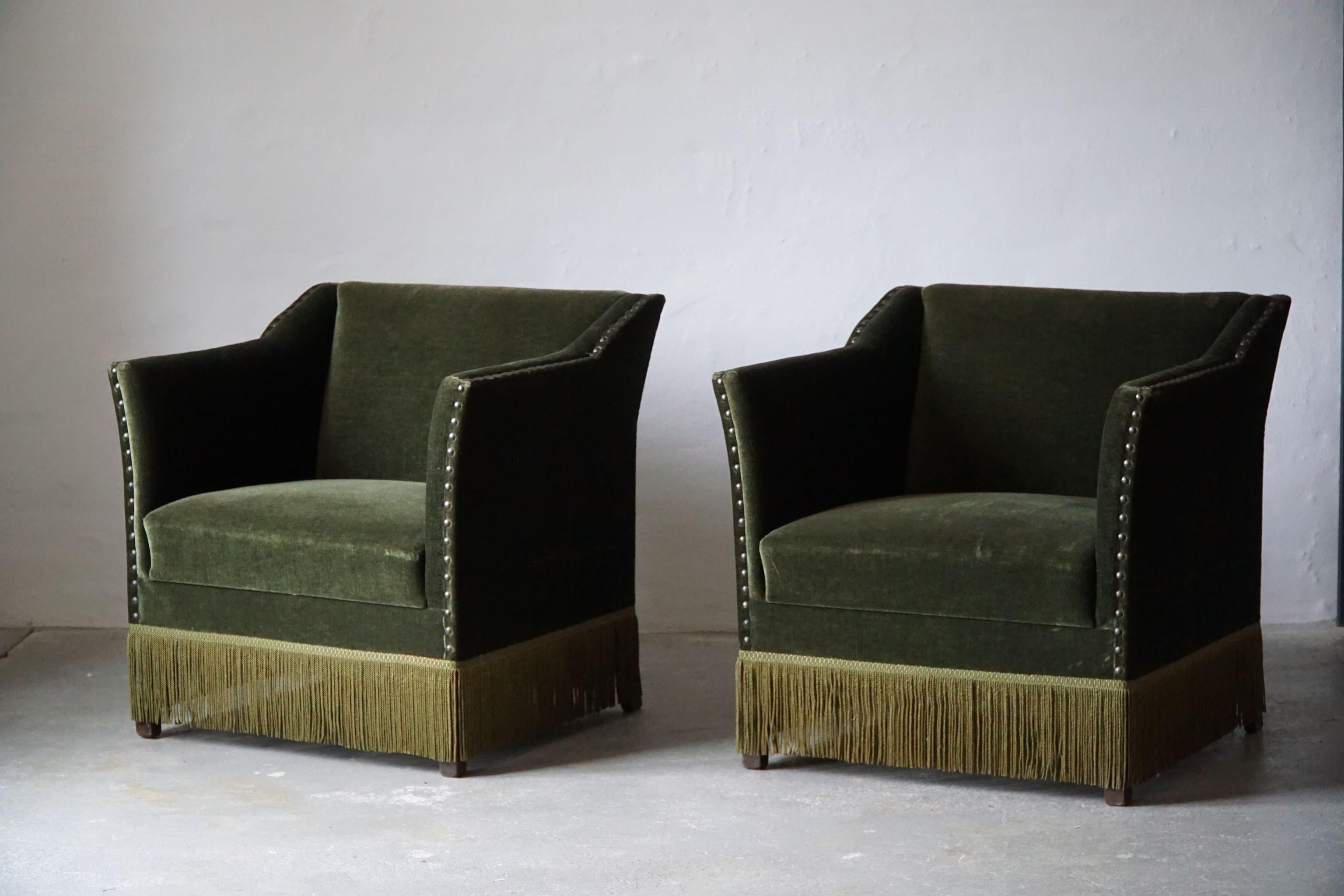 Pair of Danish Art Deco Lounge Chairs in the Style of Kaj Gottlob, 1930s 6