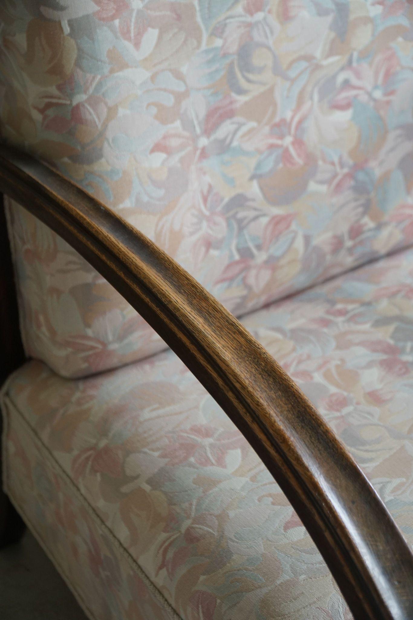Pair of Danish Art Deco Lounge Chairs, Oak & Vibrant Flora Fabric, 1940s For Sale 7