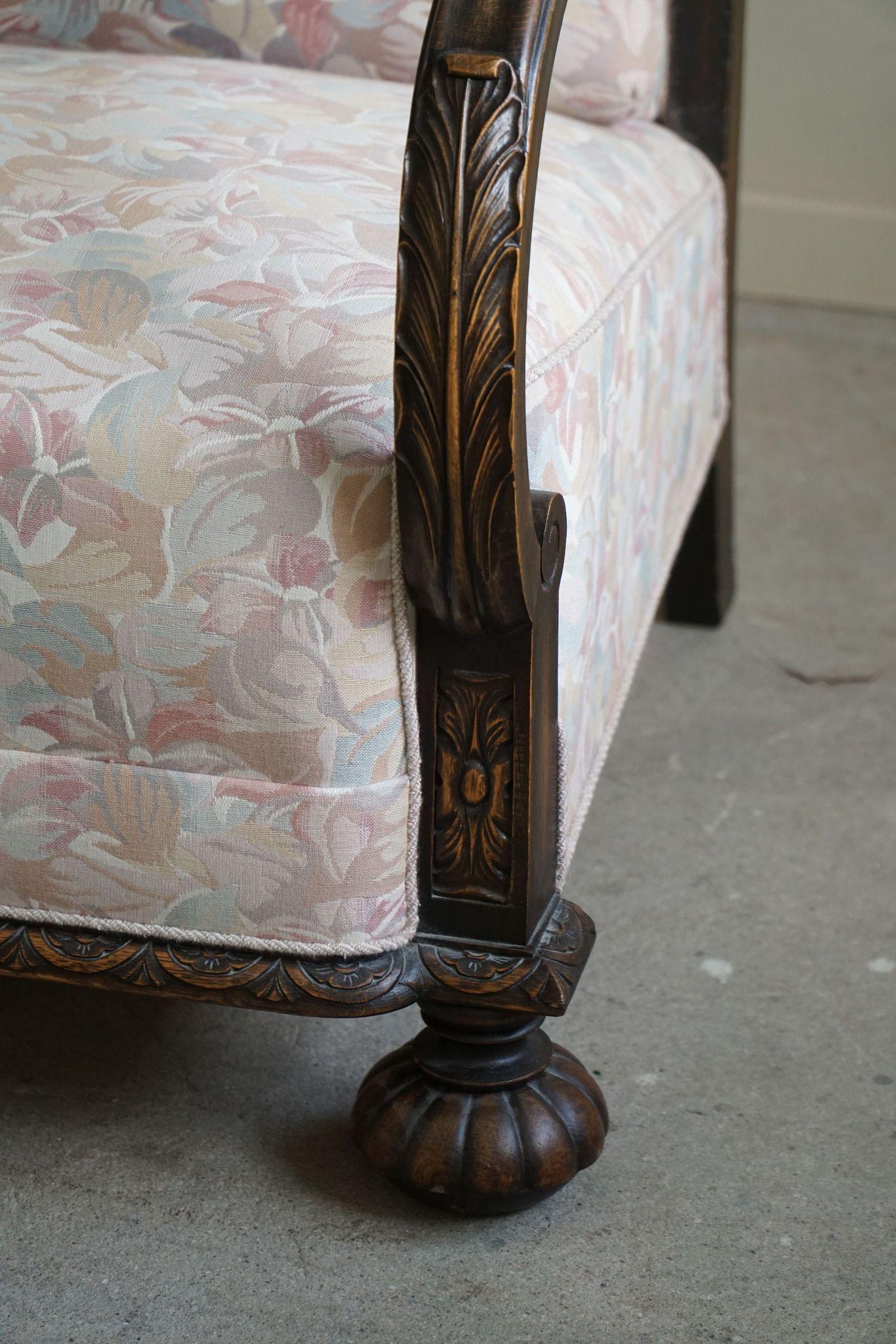 Pair of Danish Art Deco Lounge Chairs, Oak & Vibrant Flora Fabric, 1940s For Sale 11