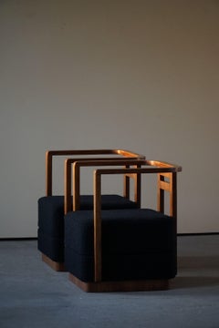 Paire de chaises longues danoises Art Déco, retapissées en charbon bouclé, années 1930