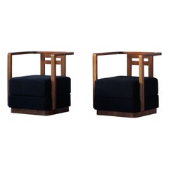 Paire de chaises longues danoises Art Déco, retapissées en charbon bouclé, années 1930