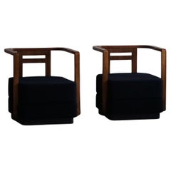 Antique Pair of Danish Art Deco Lounge Chairs, Reupholstered in Coal Bouclé, 1930s