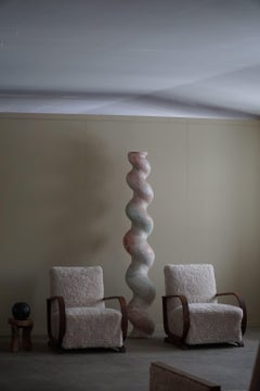 Pair of Danish Art Deco Lounge Chairs, Reupholstered, Lambswool & Walnut, 1930s