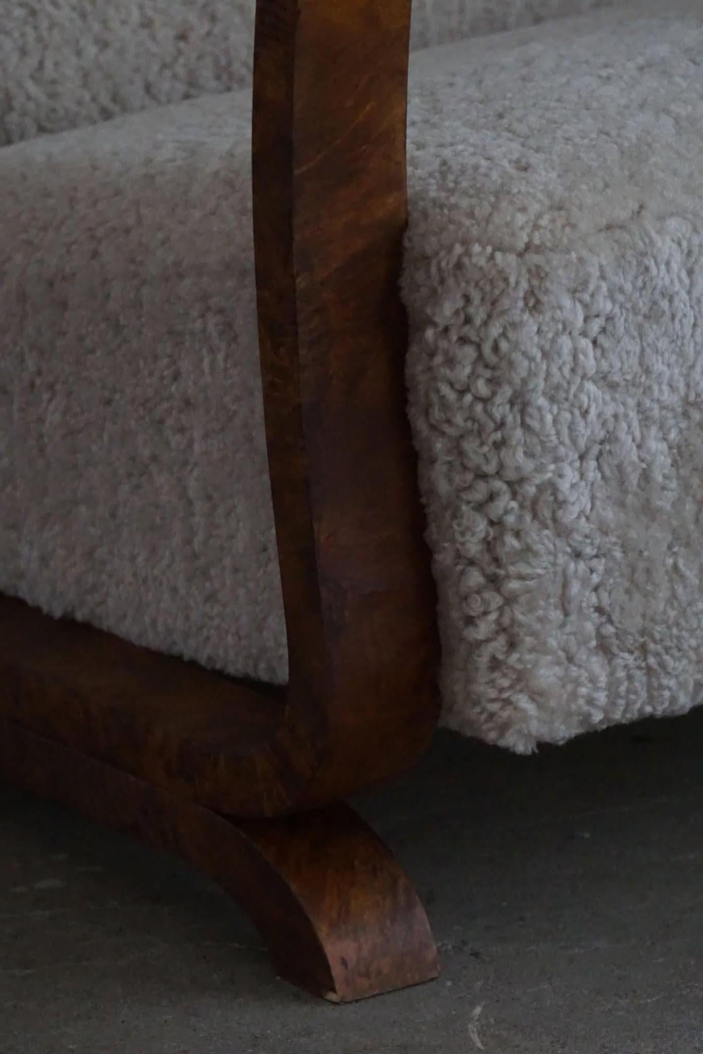 Pair of Danish Art Deco Lounge Chairs, Reupholstered, Lambswool & Walnut, 1930s 14
