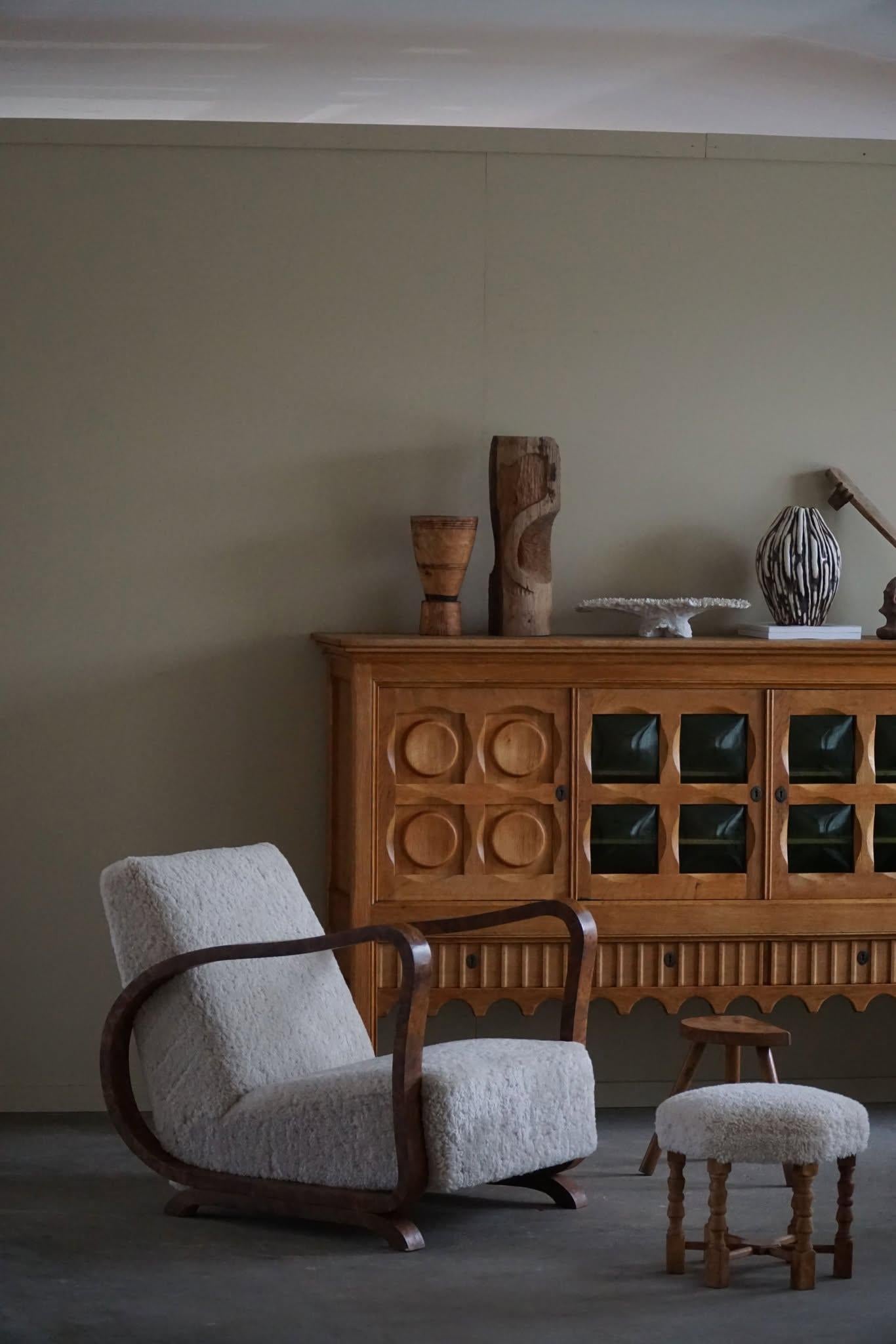 20th Century Pair of Danish Art Deco Lounge Chairs, Reupholstered, Lambswool & Walnut, 1930s