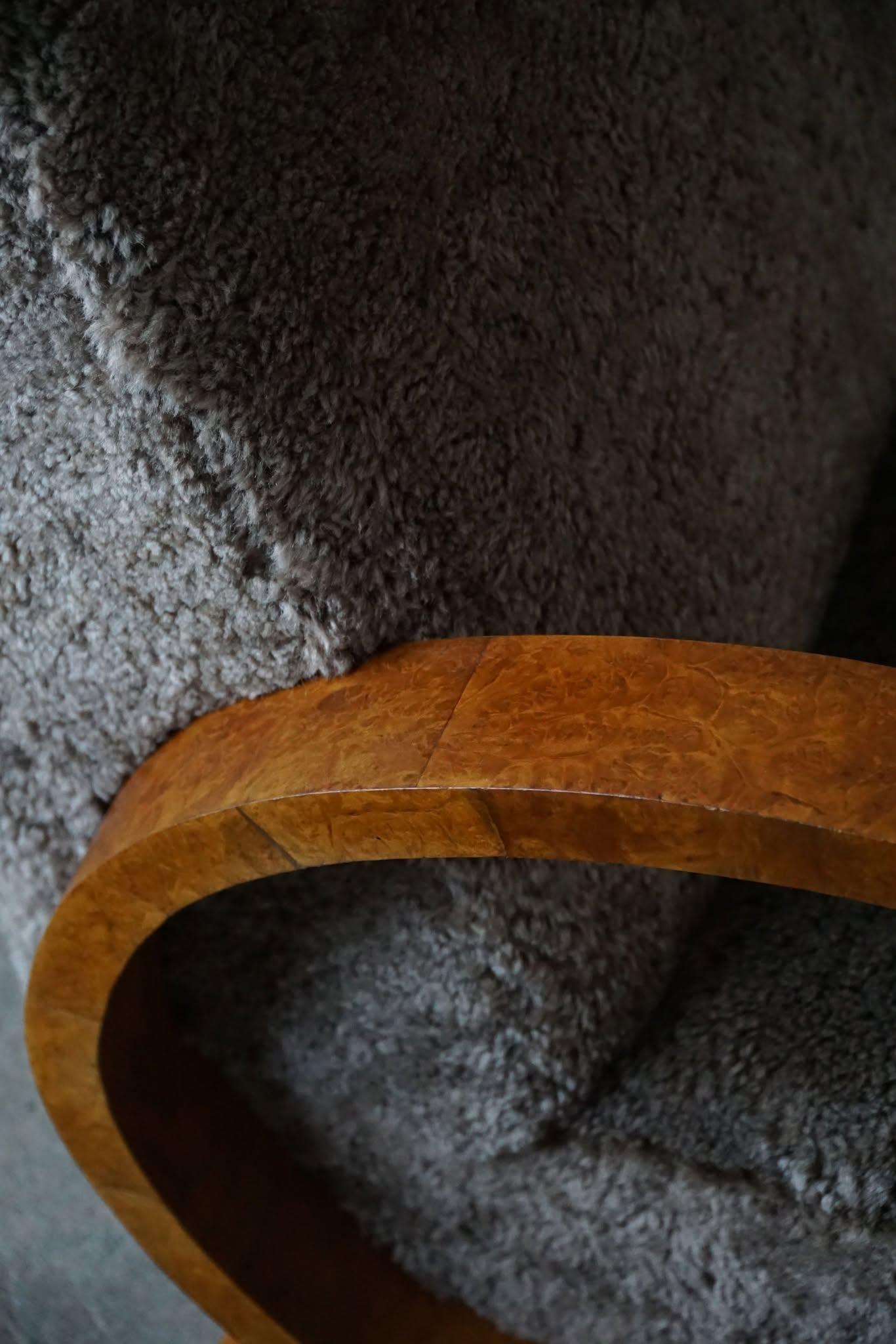 Pair of Danish Art Deco Lounge Chairs, Reupholstered, Lambswool & Walnut, 1930s 1