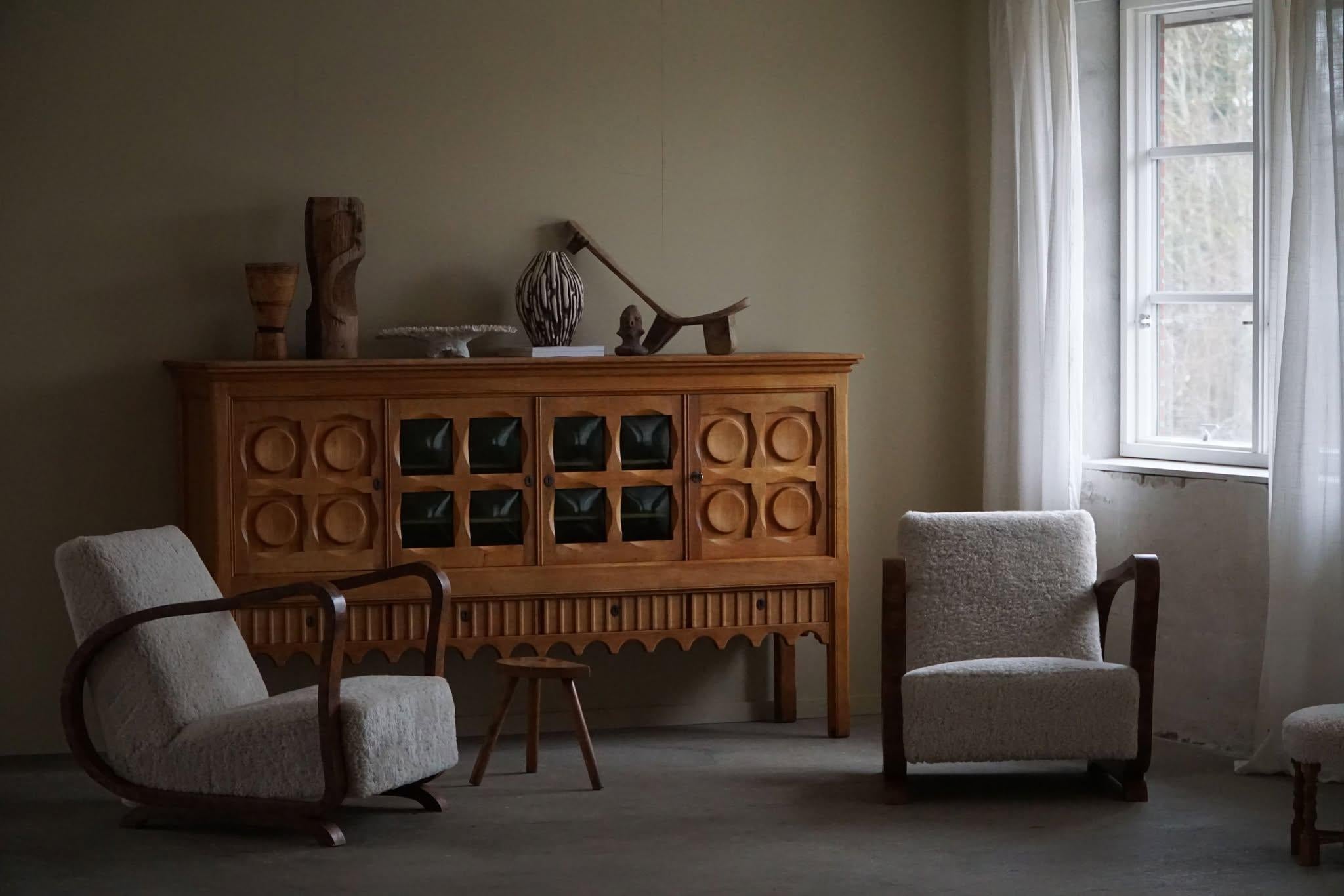 Pair of Danish Art Deco Lounge Chairs, Reupholstered, Lambswool & Walnut, 1930s 2