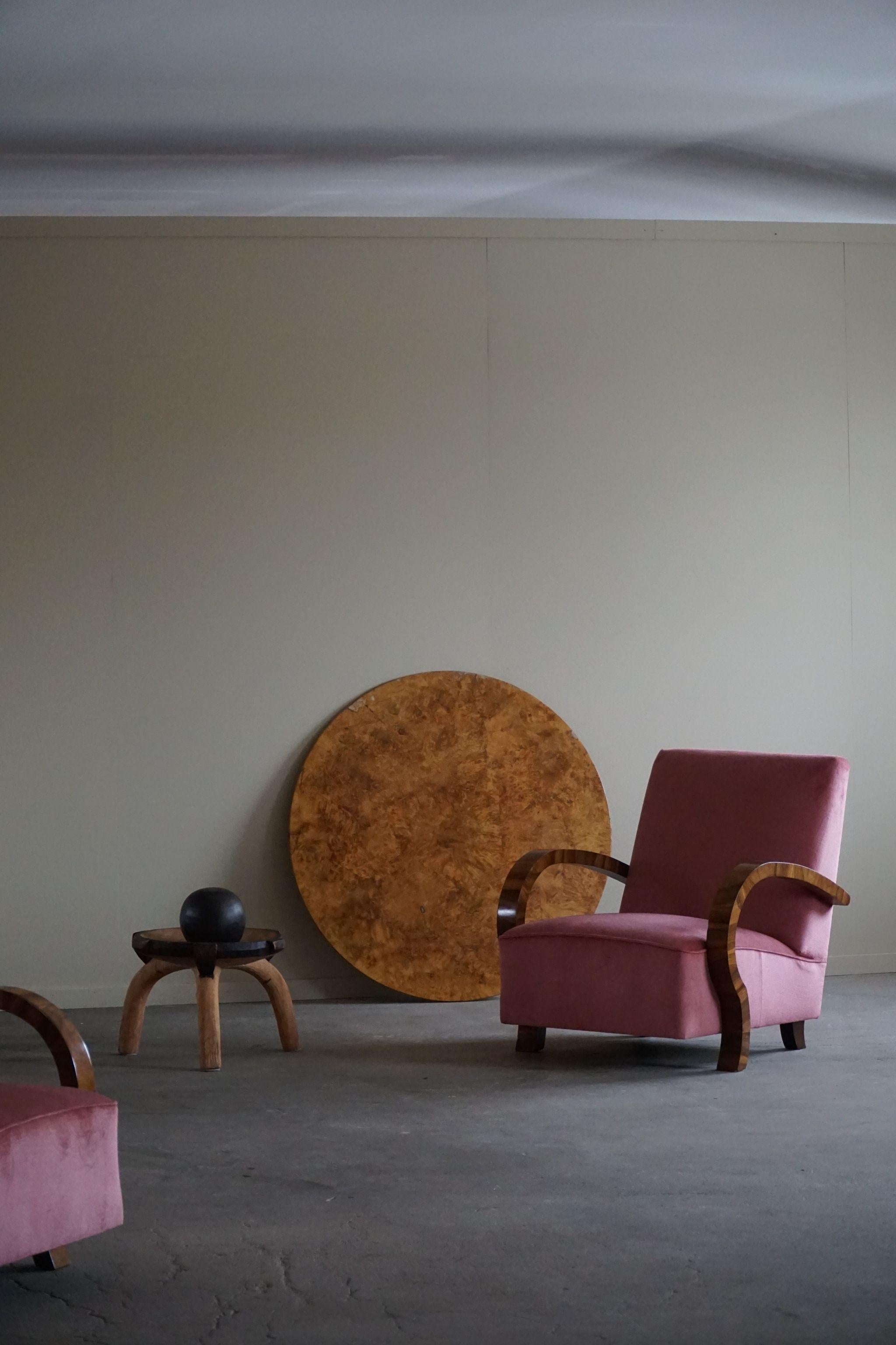 Pair of Danish Art Deco Lounge Chairs, Reupholstered, Velvet & Walnut, 1930s 13