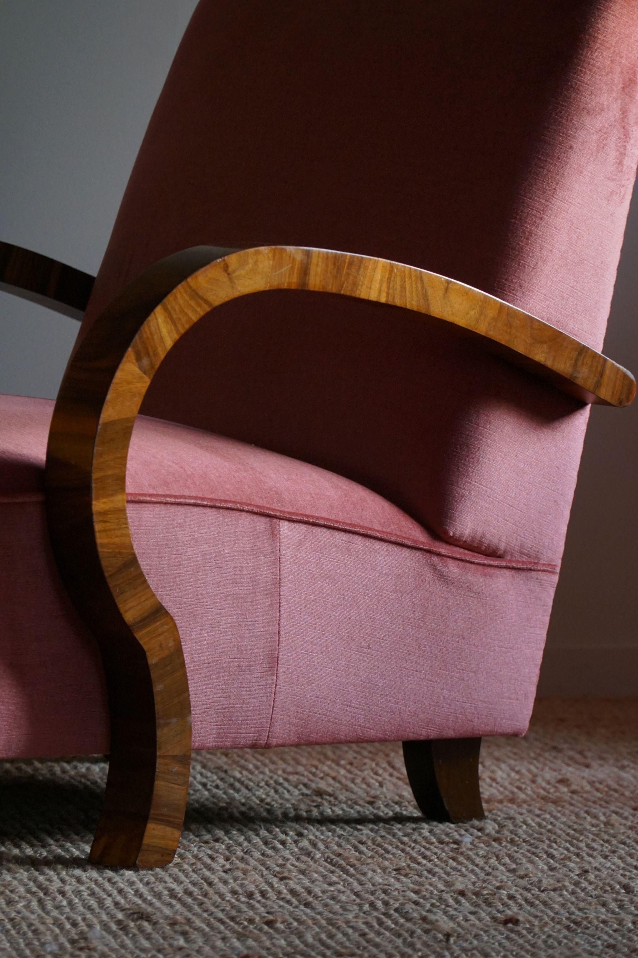 Pair of Danish Art Deco Lounge Chairs, Reupholstered, Velvet & Walnut, 1930s 1