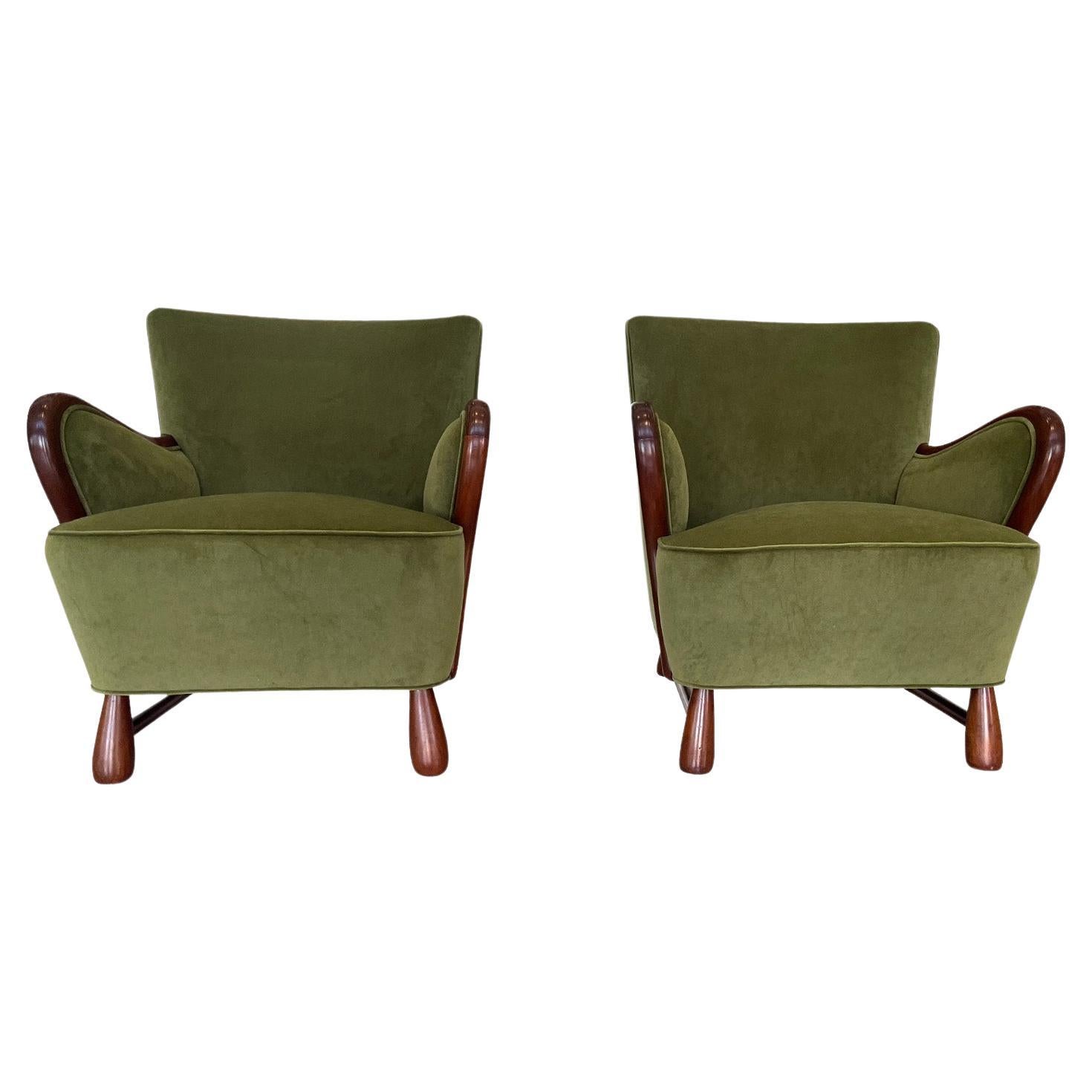 Pair of Danish Art Deco Mahogany Armchairs Attributed to Otto Færge  For Sale