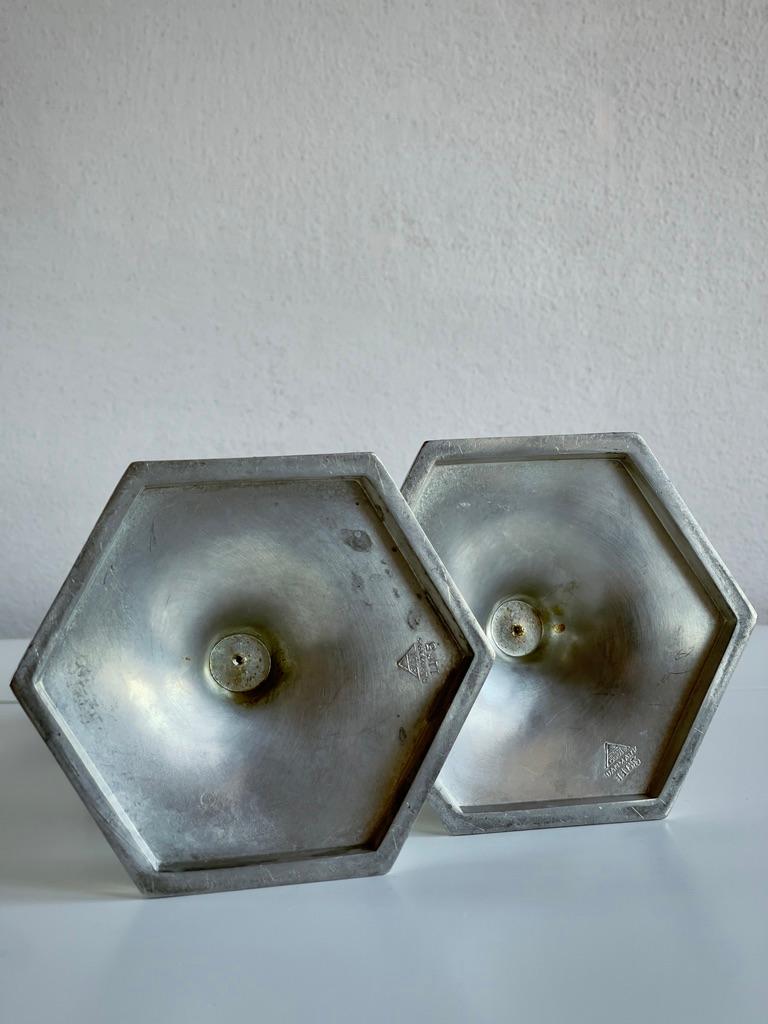 Pair of danish art deco metal candlesticks by sculptor Just Andersen. 1920s For Sale 2