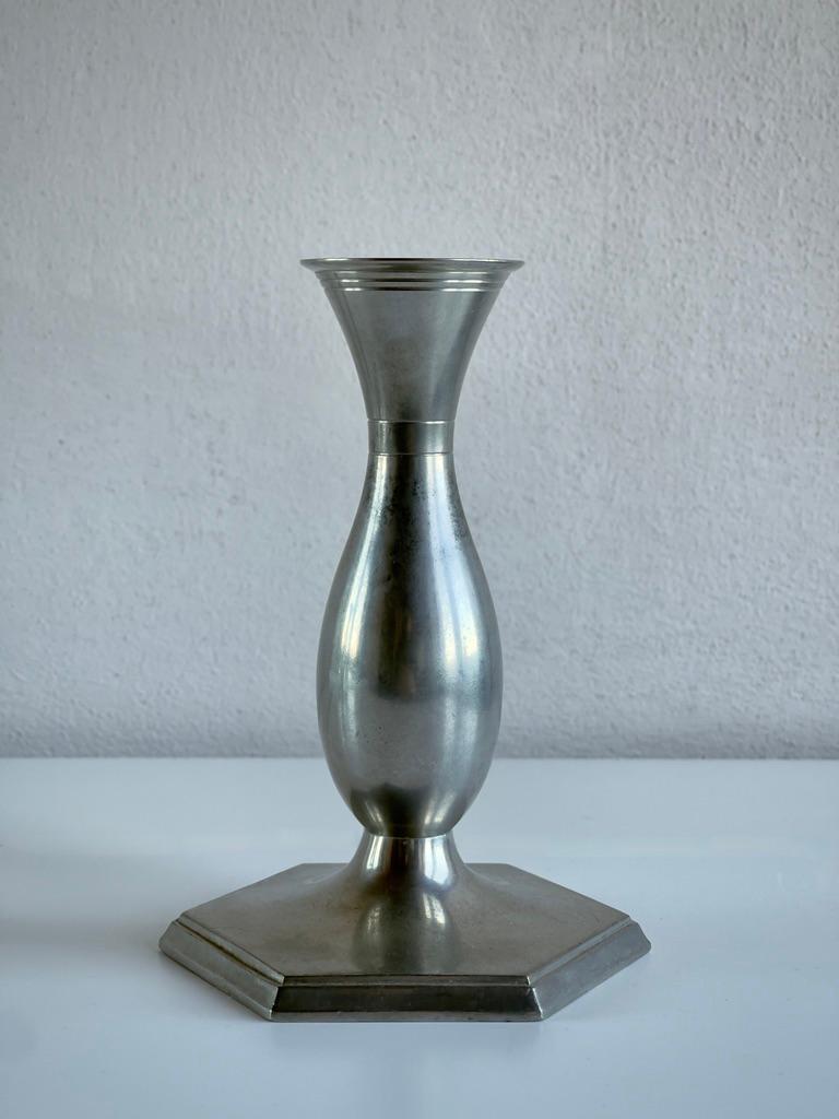 Art Deco Pair of danish art deco metal candlesticks by sculptor Just Andersen. 1920s For Sale