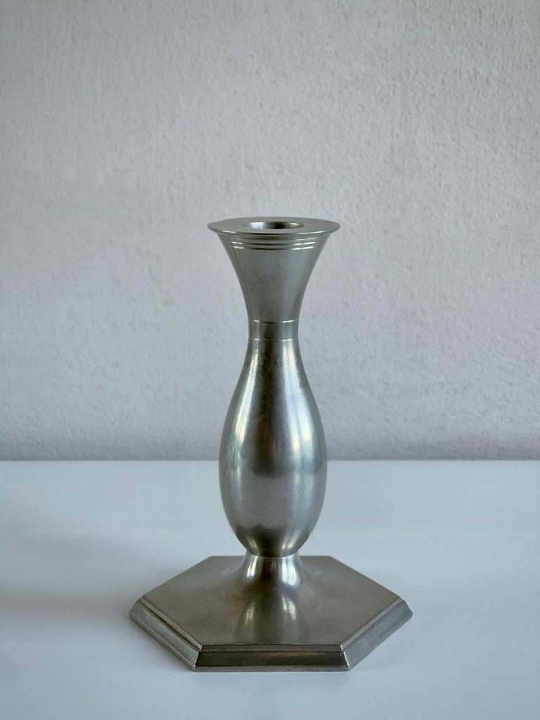 Pewter Pair of danish art deco metal candlesticks by sculptor Just Andersen. 1920s For Sale
