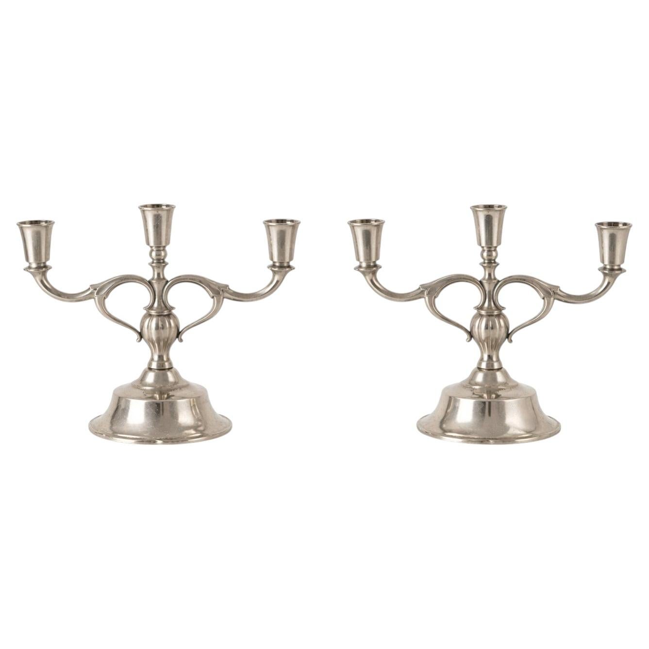 Pair of Danish Art Deco Pewter Candelabras by Just Andersen, 1930s