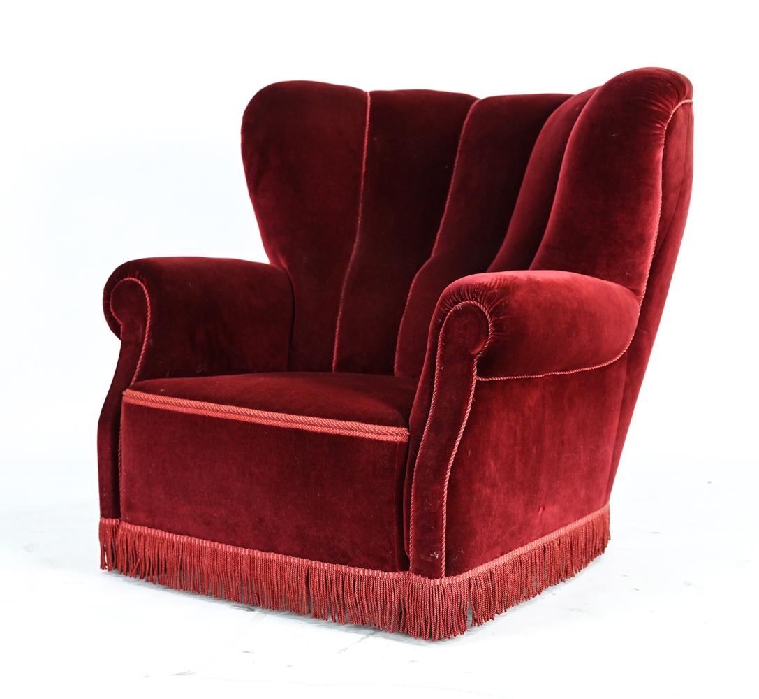 Pair of Danish Art Deco Red Velvet Club Chairs 6