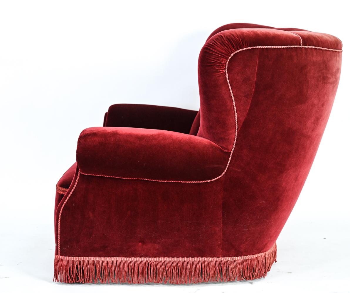 Pair of Danish Art Deco Red Velvet Club Chairs 7
