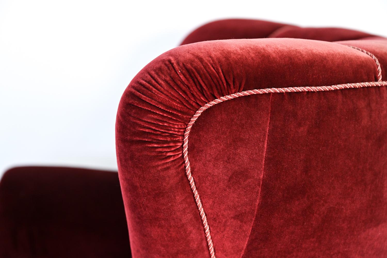 Pair of Danish Art Deco Red Velvet Club Chairs 8