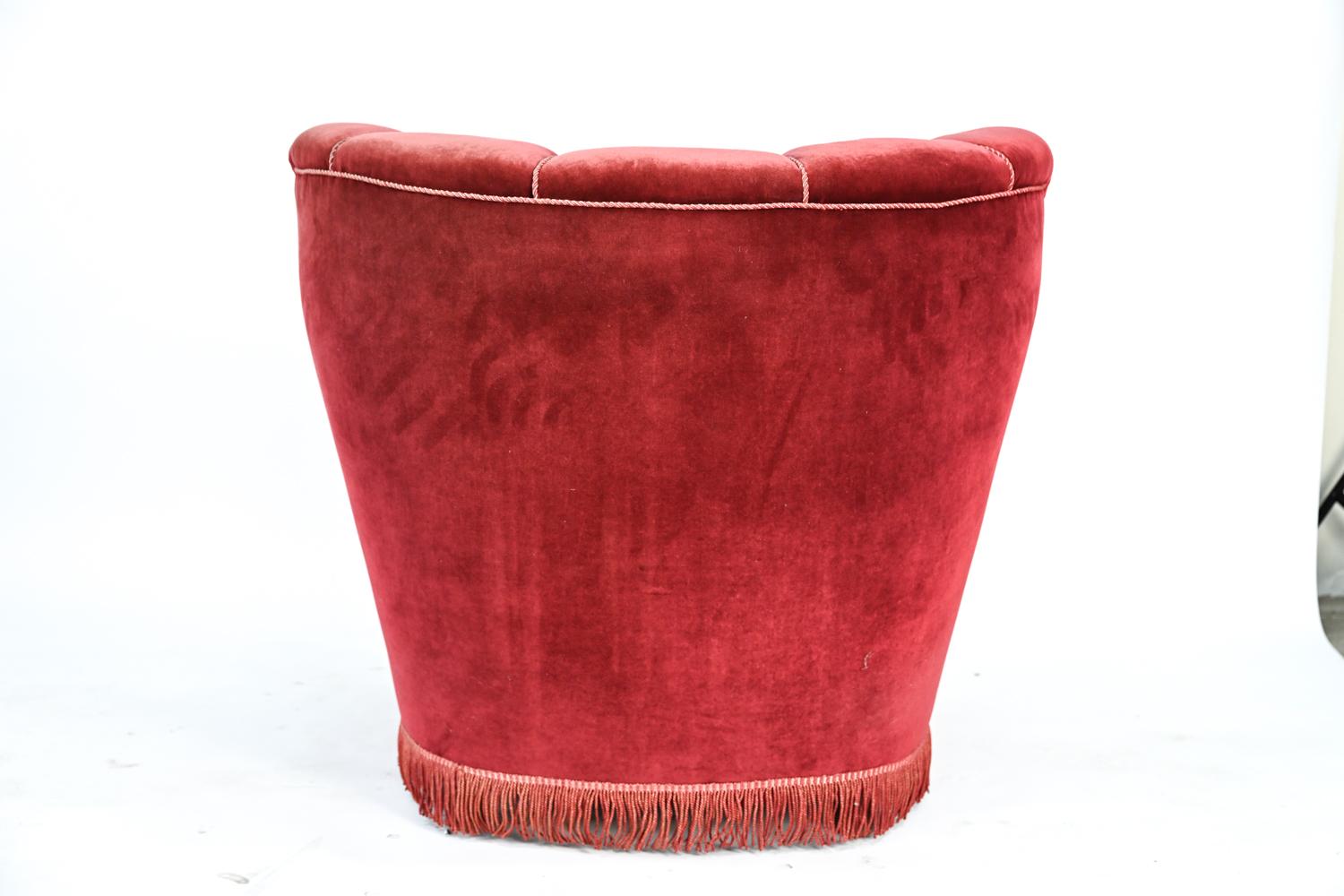 Pair of Danish Art Deco Red Velvet Club Chairs 9