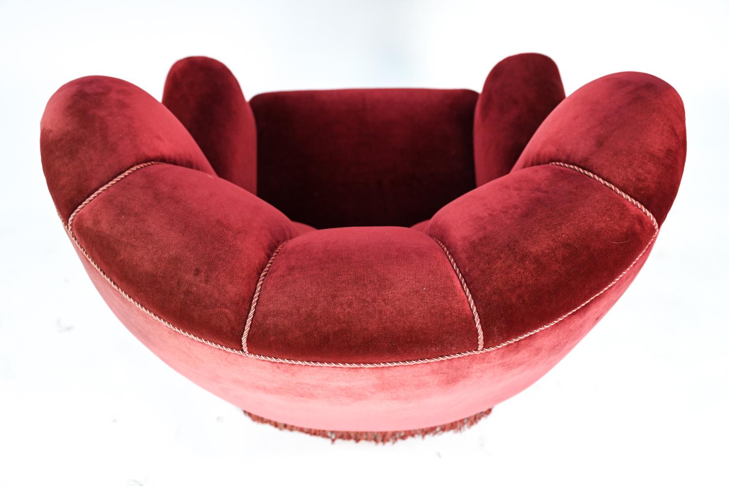 Pair of Danish Art Deco Red Velvet Club Chairs 10