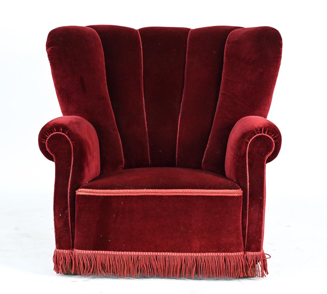 Pair of Danish Art Deco Red Velvet Club Chairs 11