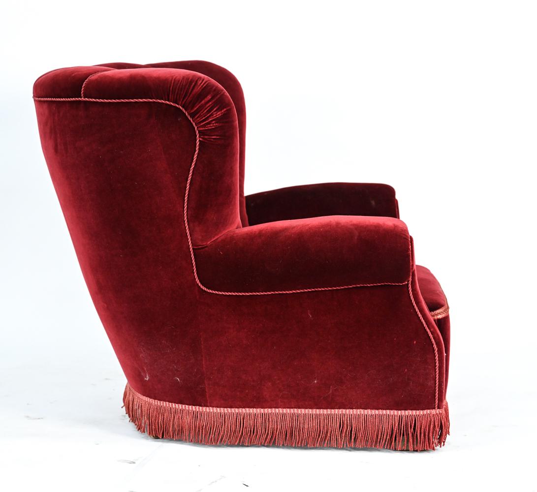Pair of Danish Art Deco Red Velvet Club Chairs 14