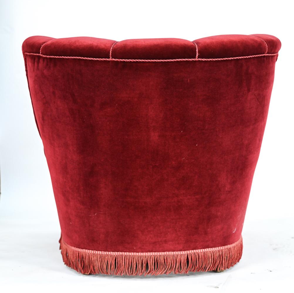 Pair of Danish Art Deco Red Velvet Club Chairs 15