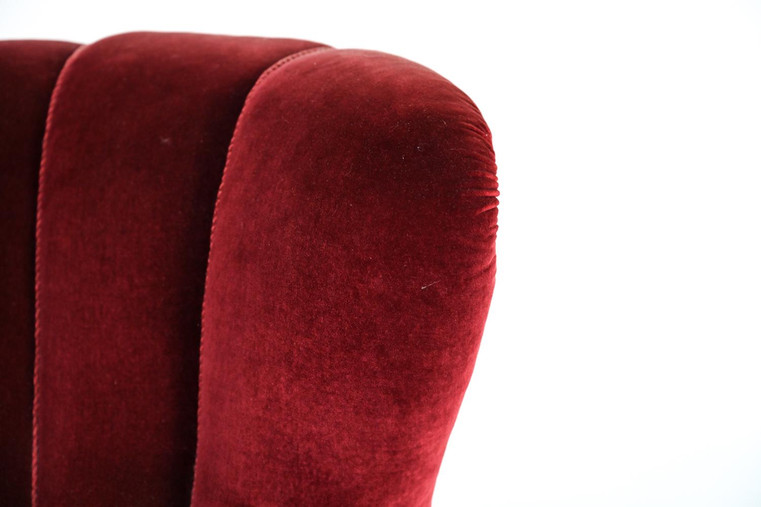 Pair of Danish Art Deco Red Velvet Club Chairs 2