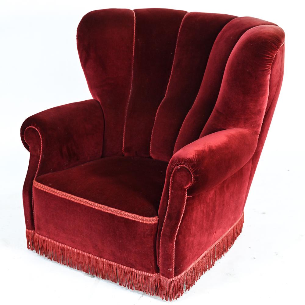 Pair of Danish Art Deco Red Velvet Club Chairs 5