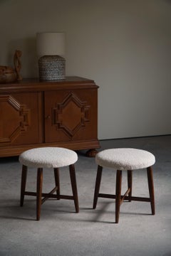 Pair of Danish Art Deco Stools with Four Legs, Reupholstered in Bouclé, 1930s