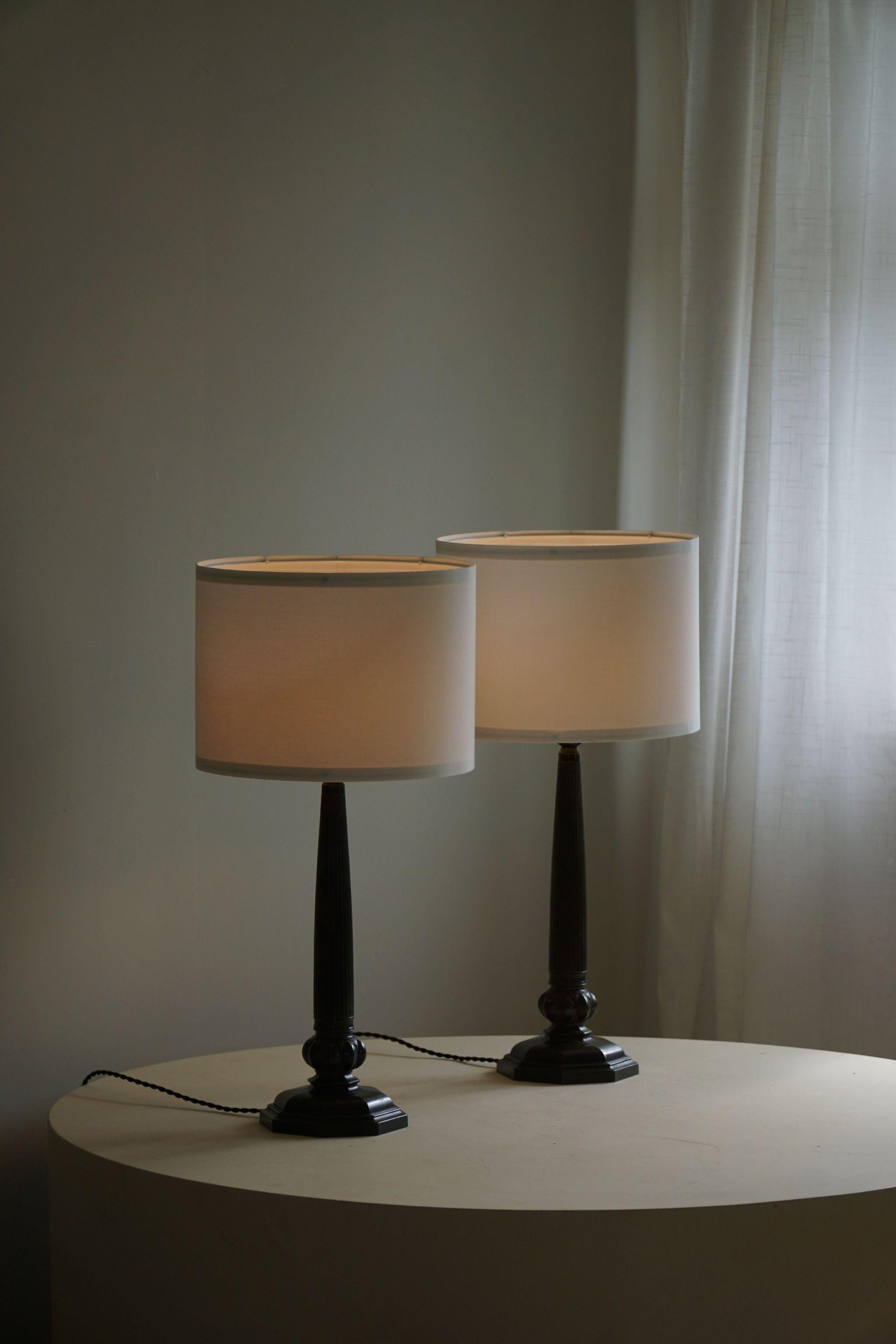 Pair of Danish Art Deco Table Lamps by Just Andersen in Diskometal 