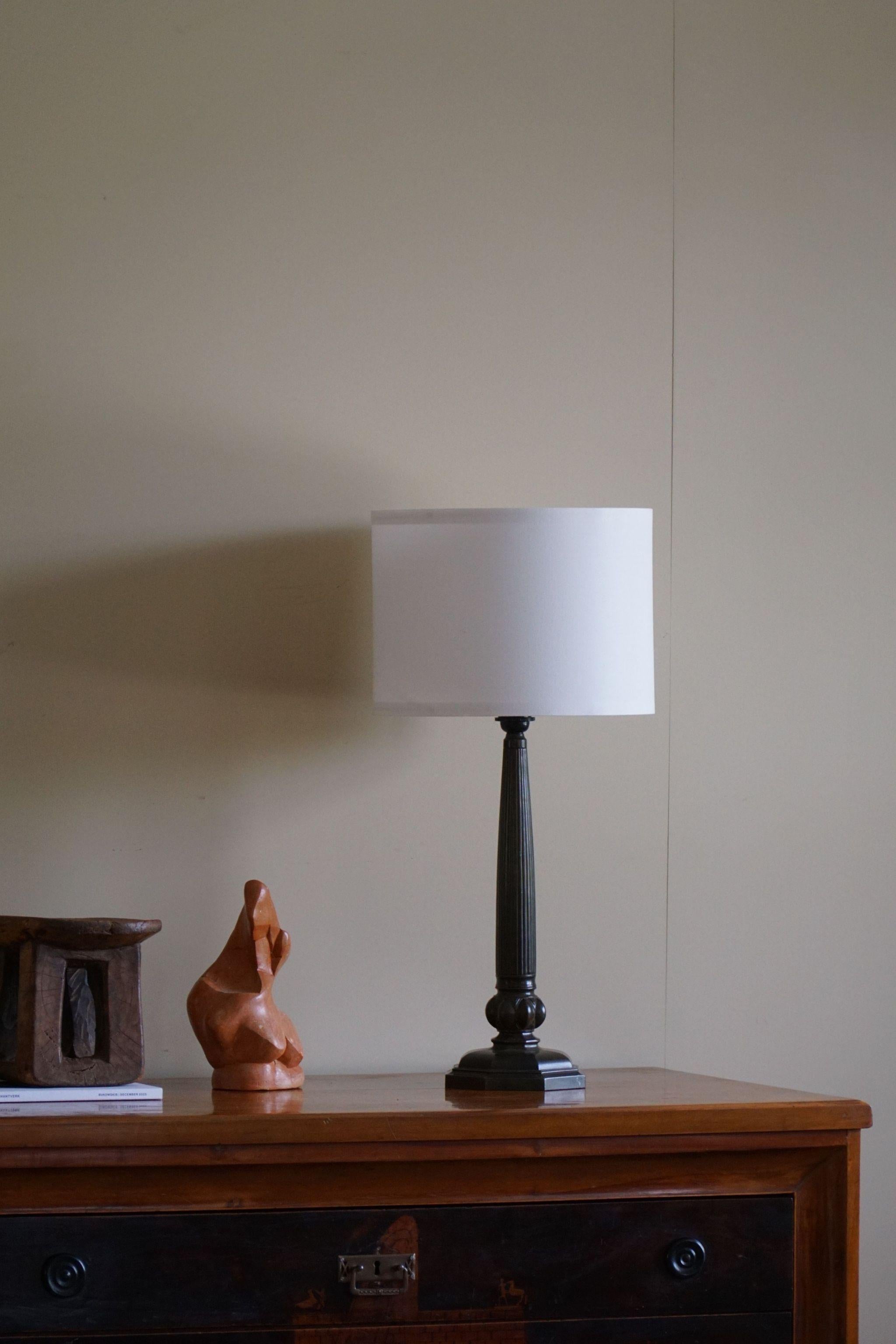 Pair of Danish Art Deco Table Lamps by Just Andersen in Diskometal 