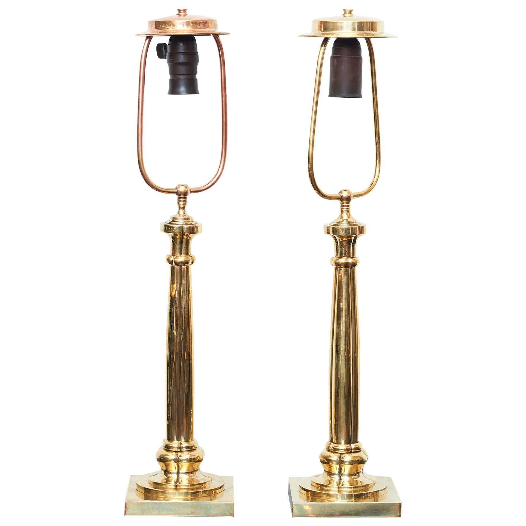 Pair of Danish Art Nouveau Brass Table Lamps
