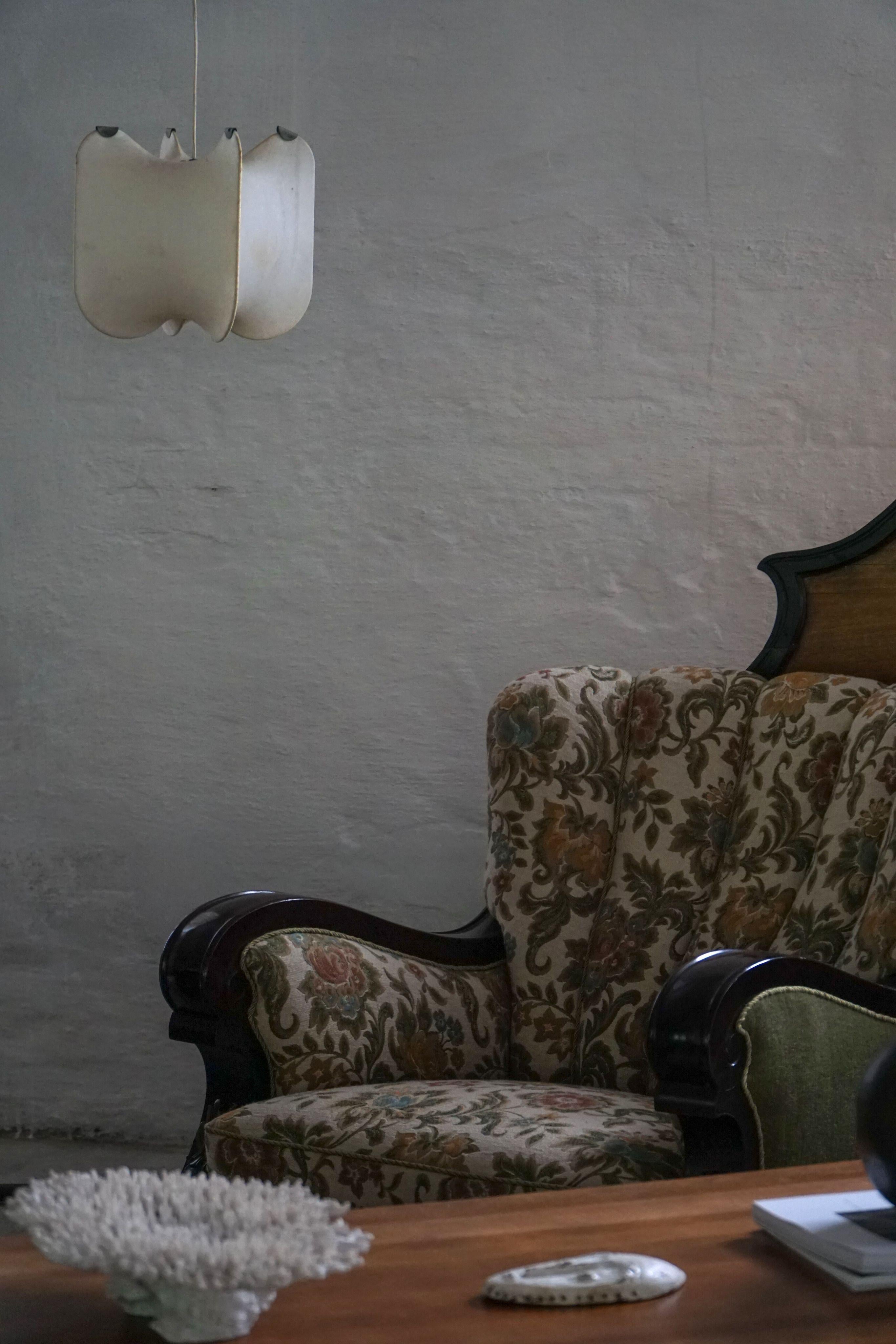 Pair of Danish Art Nouveau Easy Chairs in Floral Embroidered Velour, 1920s For Sale 4