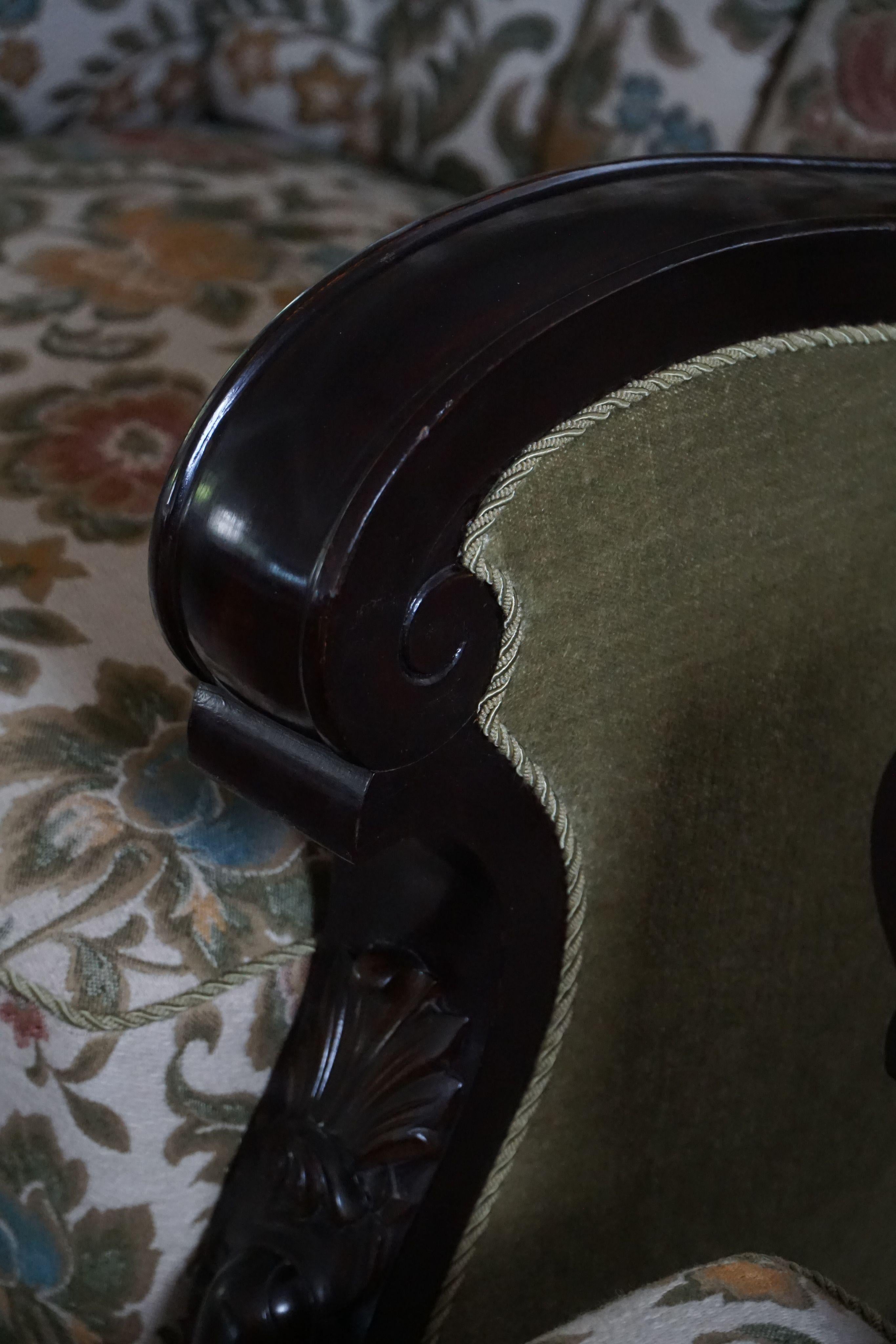 Pair of Danish Art Nouveau Easy Chairs in Floral Embroidered Velour, 1920s For Sale 5