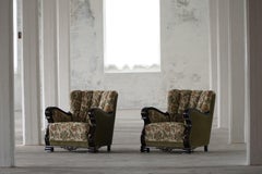 Pair of Danish Art Nouveau Easy Chairs in Floral Embroidered Velour, 1920s