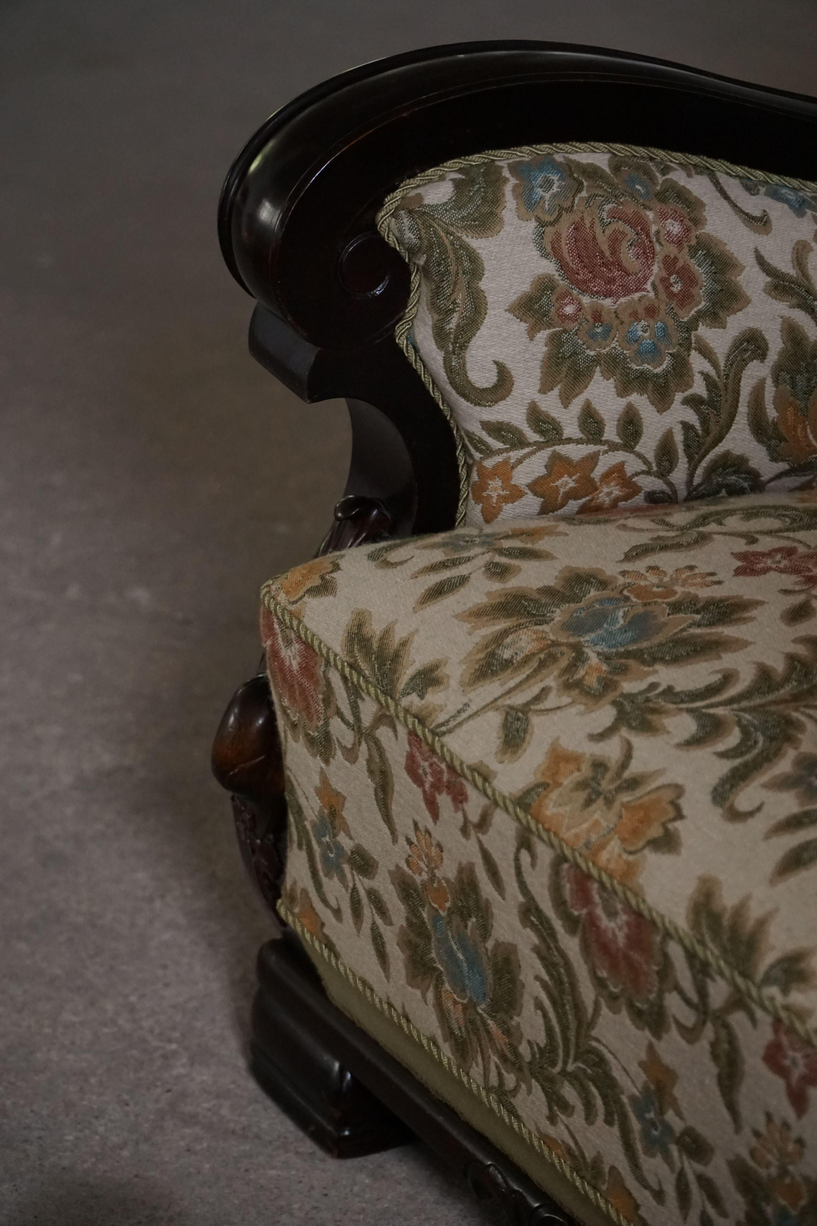 Pair of Danish Art Nouveau Easy Chairs in Floral Embroidered Velour, 1920s For Sale 2