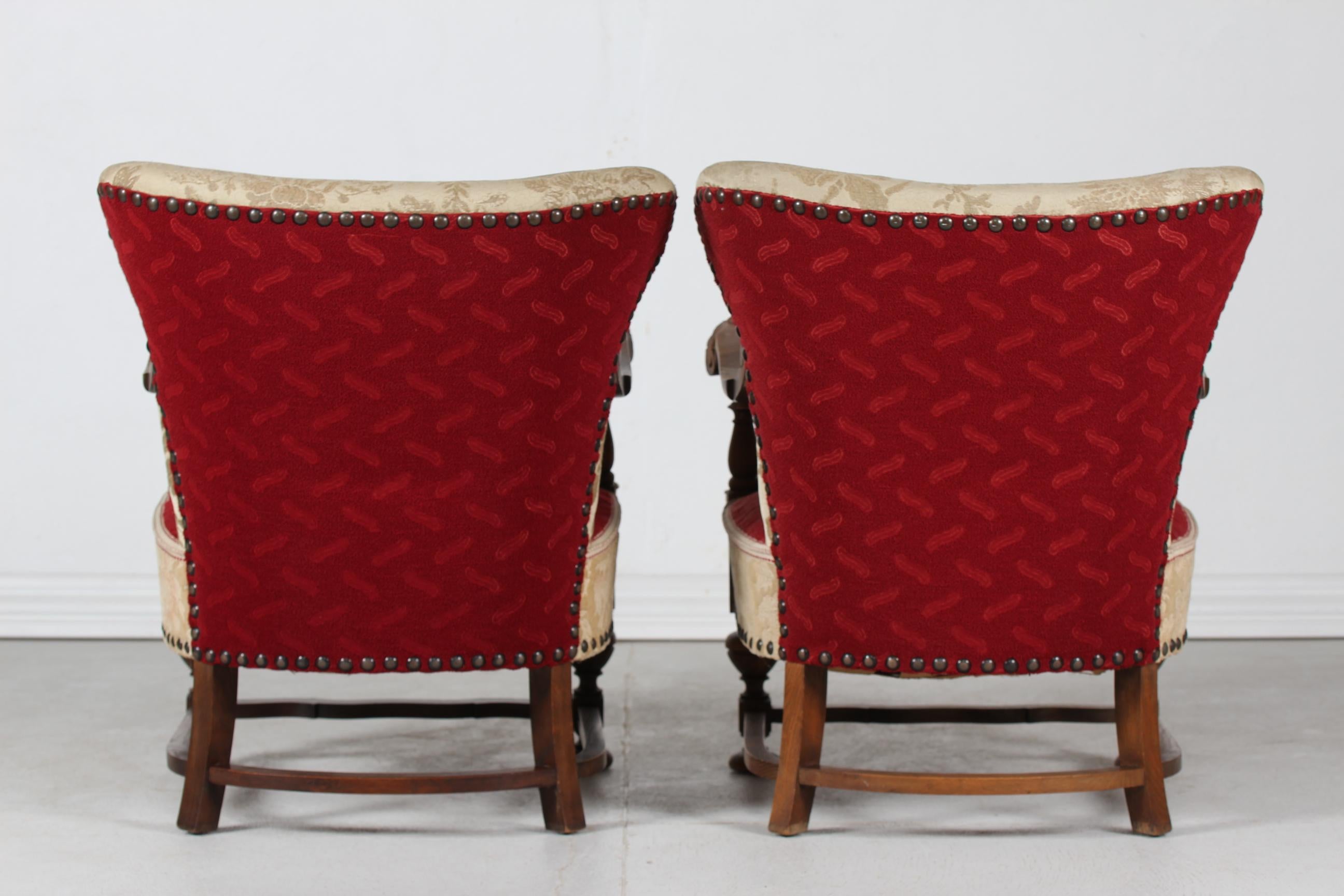 Pair of Danish Art Deco Authentic Lounge Chairs 1940s of Solid Oak Brutalist For Sale 5