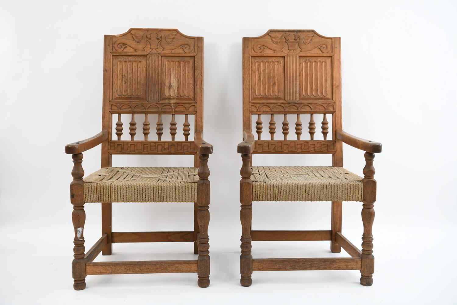 Pair of Danish Baroque Carved Oak Armchairs In Good Condition In Norwalk, CT