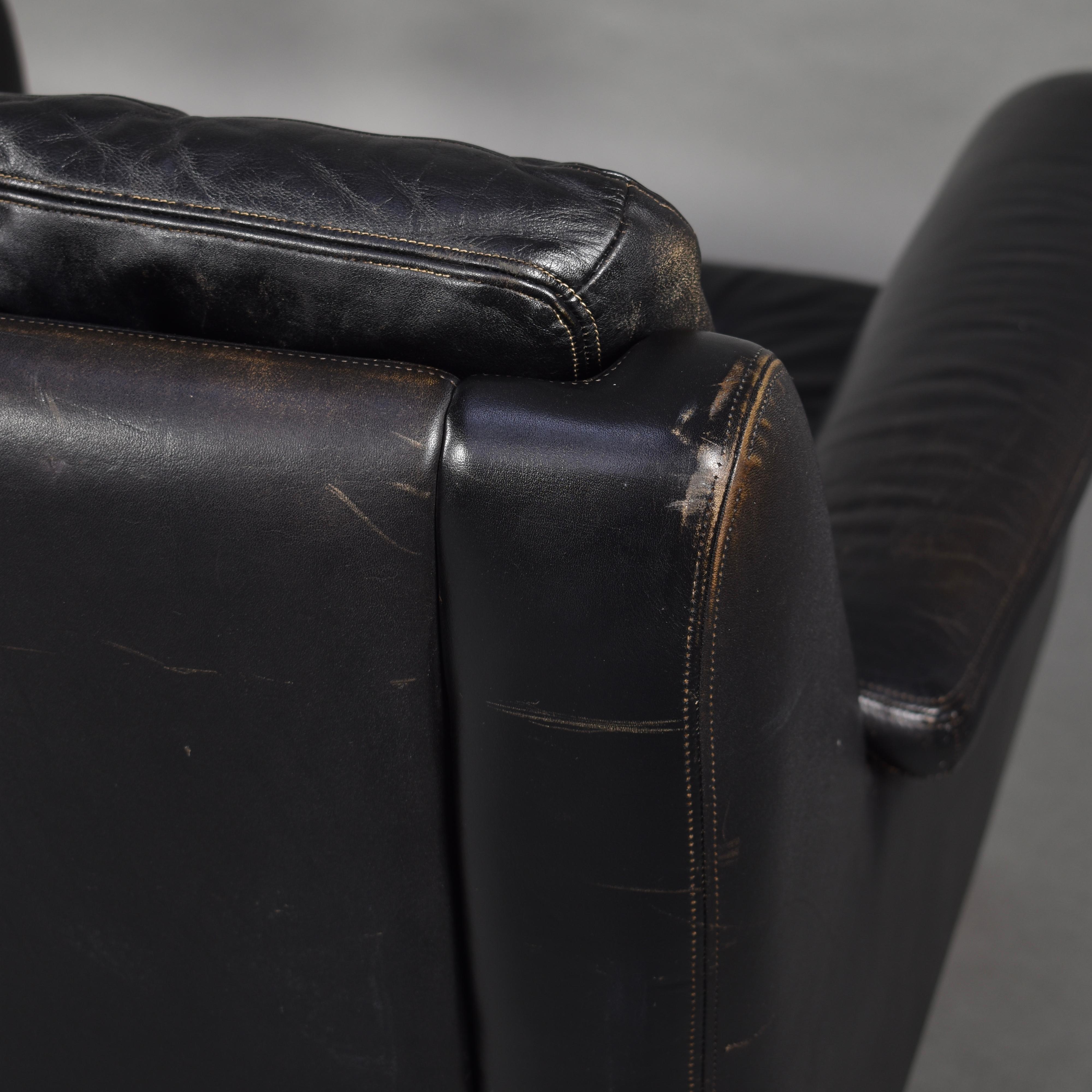 Pair of Danish Black Leather Club Lounge Chairs, circa 1950 15