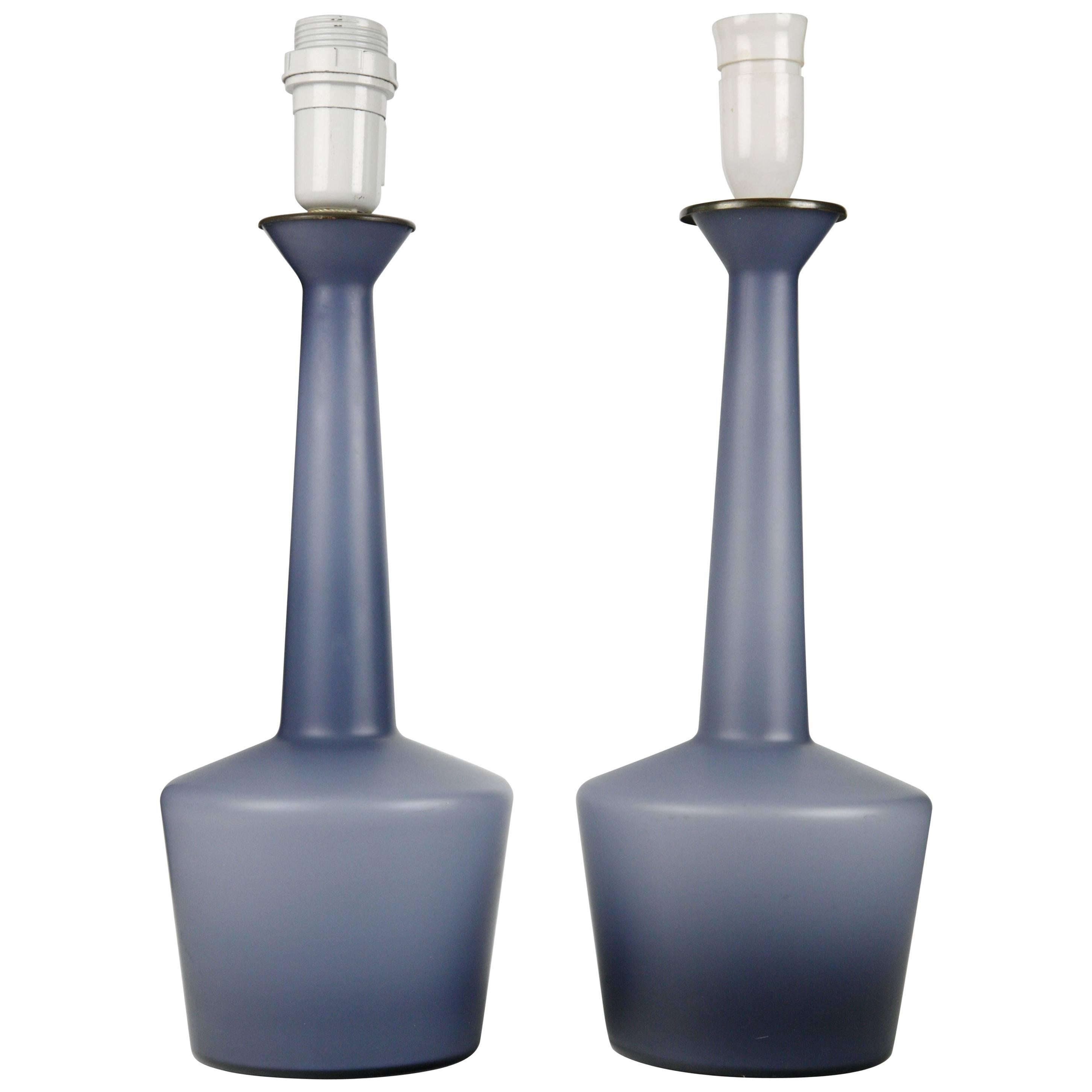 Pair of Danish Blue Kastrup Opaline Glass Lamps, Denmark, 1960 For Sale 4