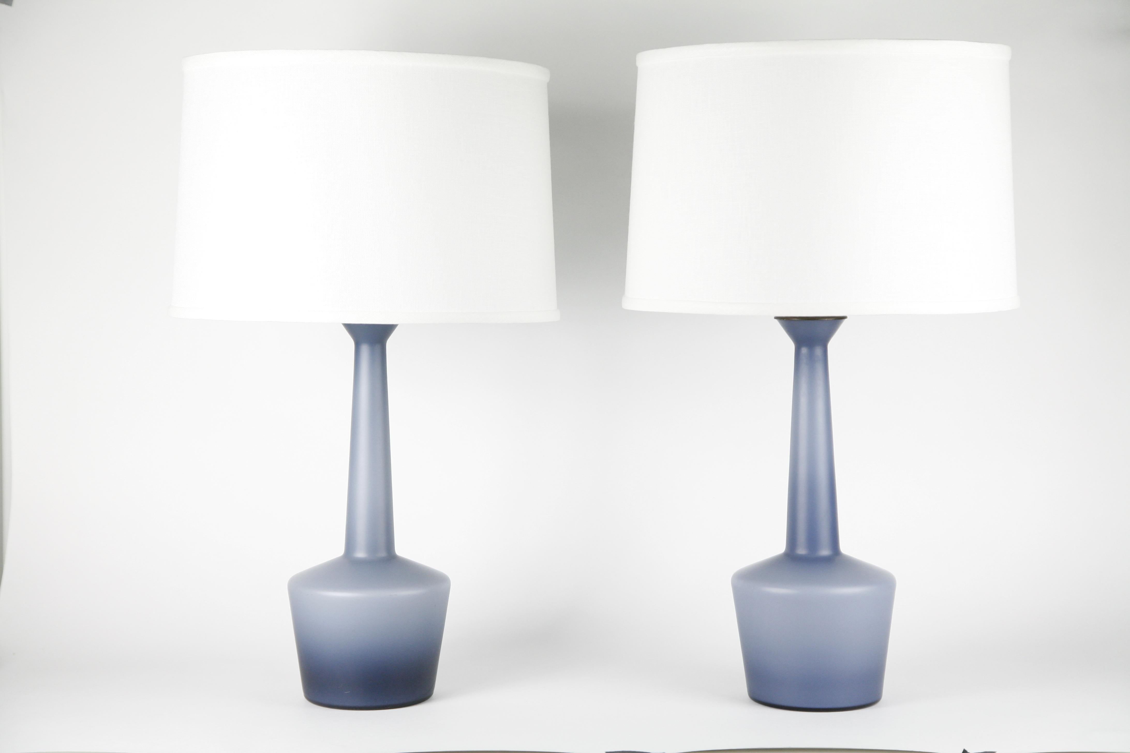 Pair of Danish Blue Kastrup Opaline Glass Lamps, Denmark, 1960 For Sale 6