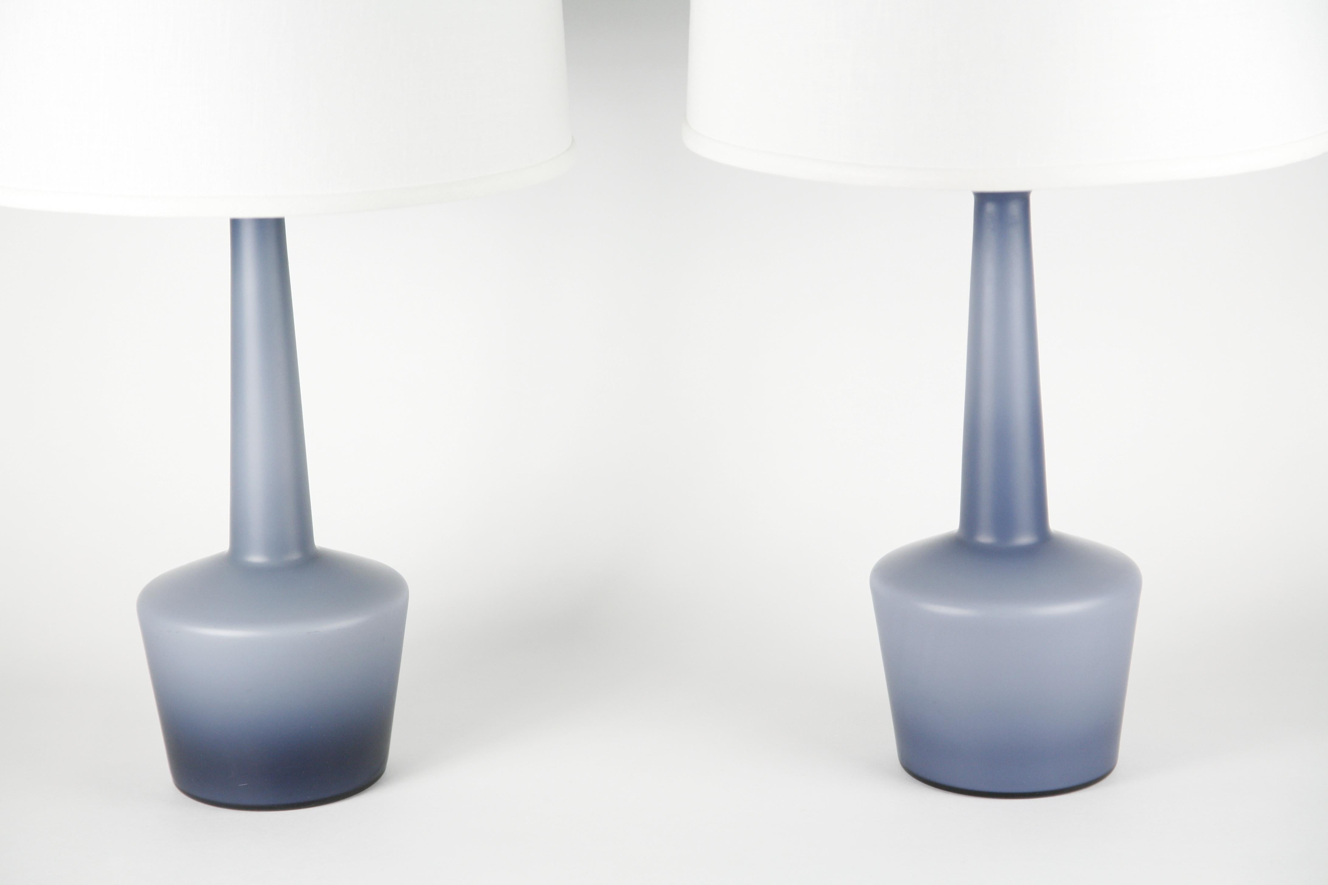 Pair of Danish Blue Kastrup Opaline Glass Lamps, Denmark, 1960 For Sale 7
