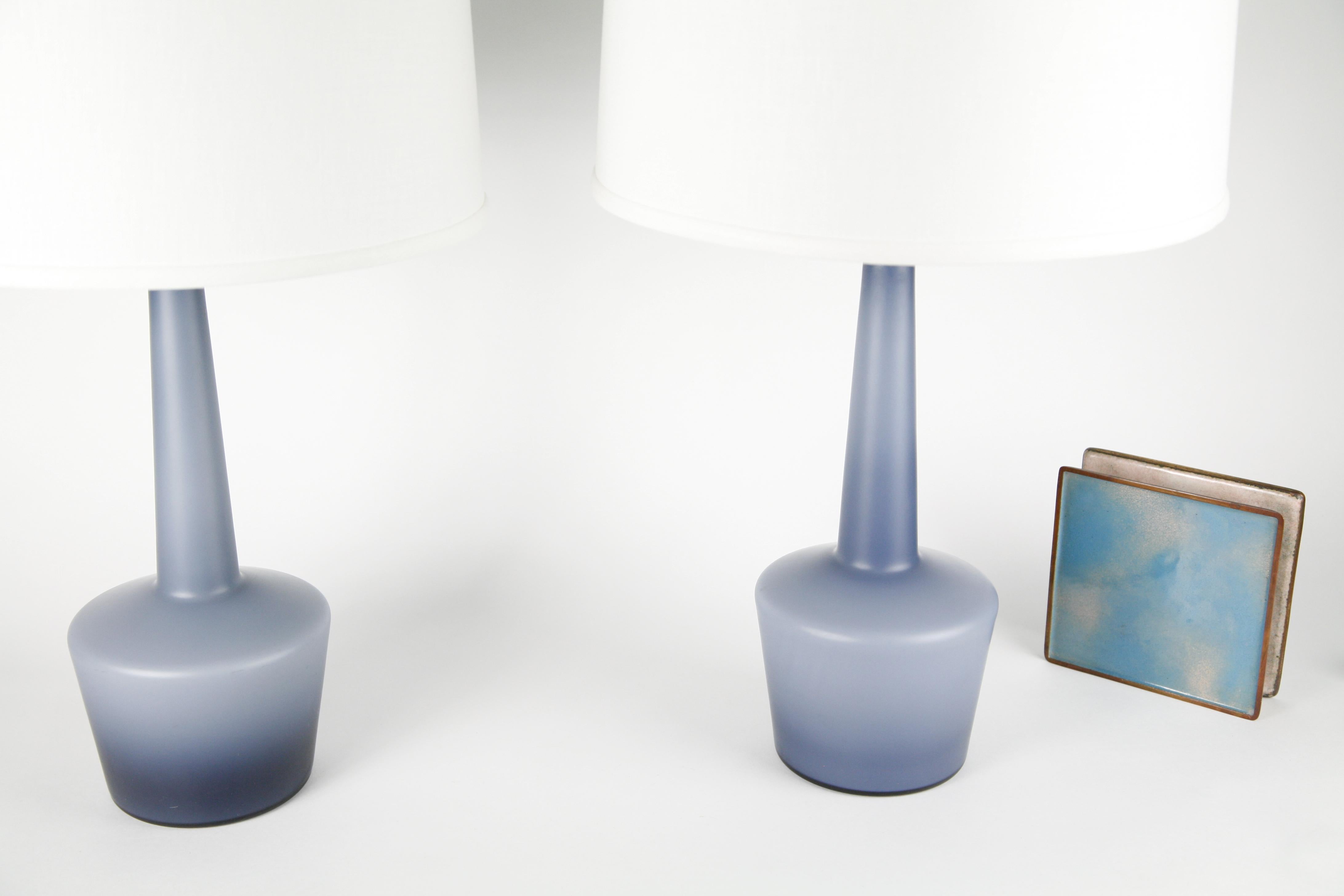 Pair of Danish Blue Kastrup Opaline Glass Lamps, Denmark, 1960 For Sale 9