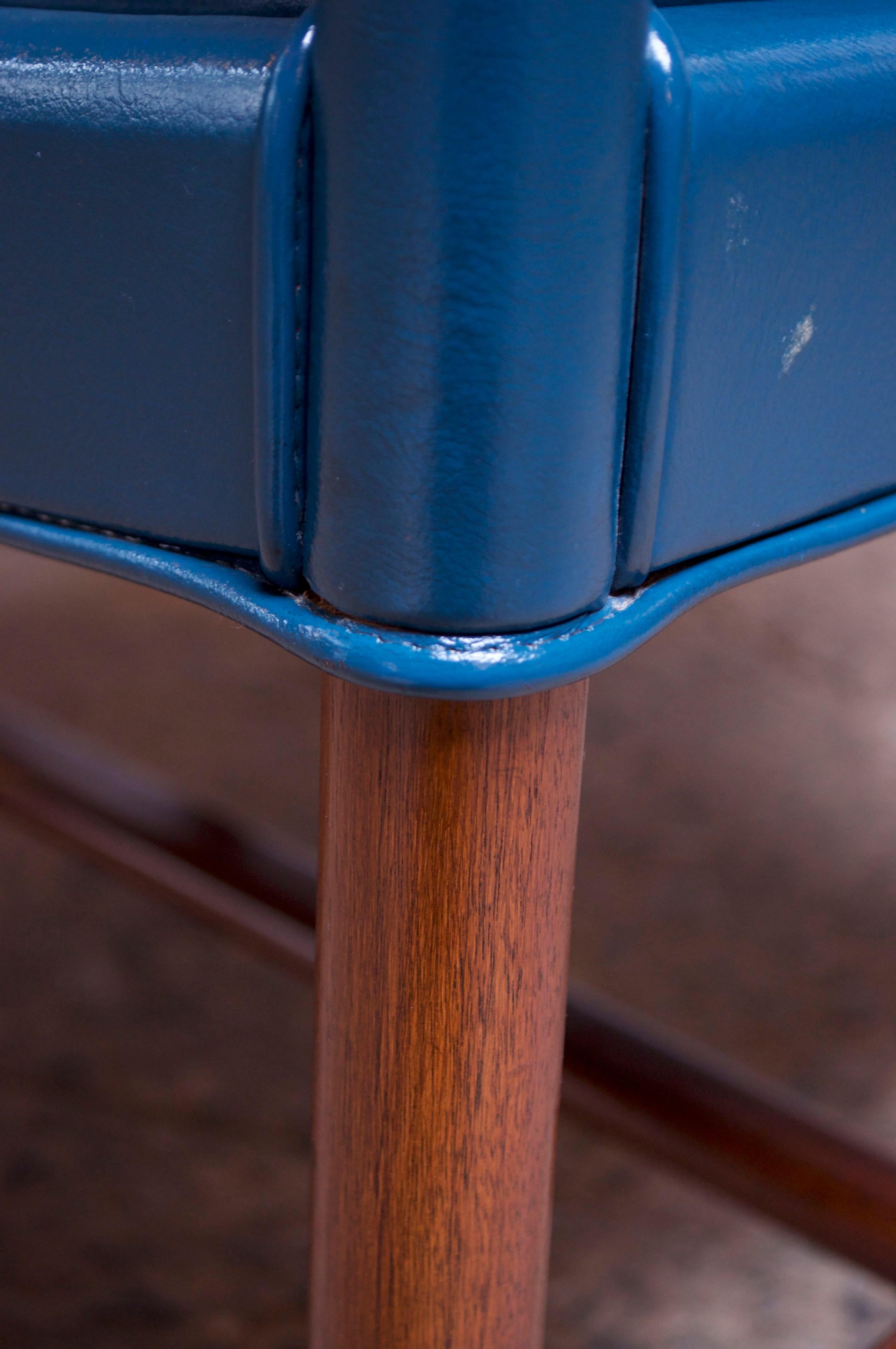 Pair of Danish Blue Leather Armchairs by Ejner Larsen and Aksel Bender Madsen 14